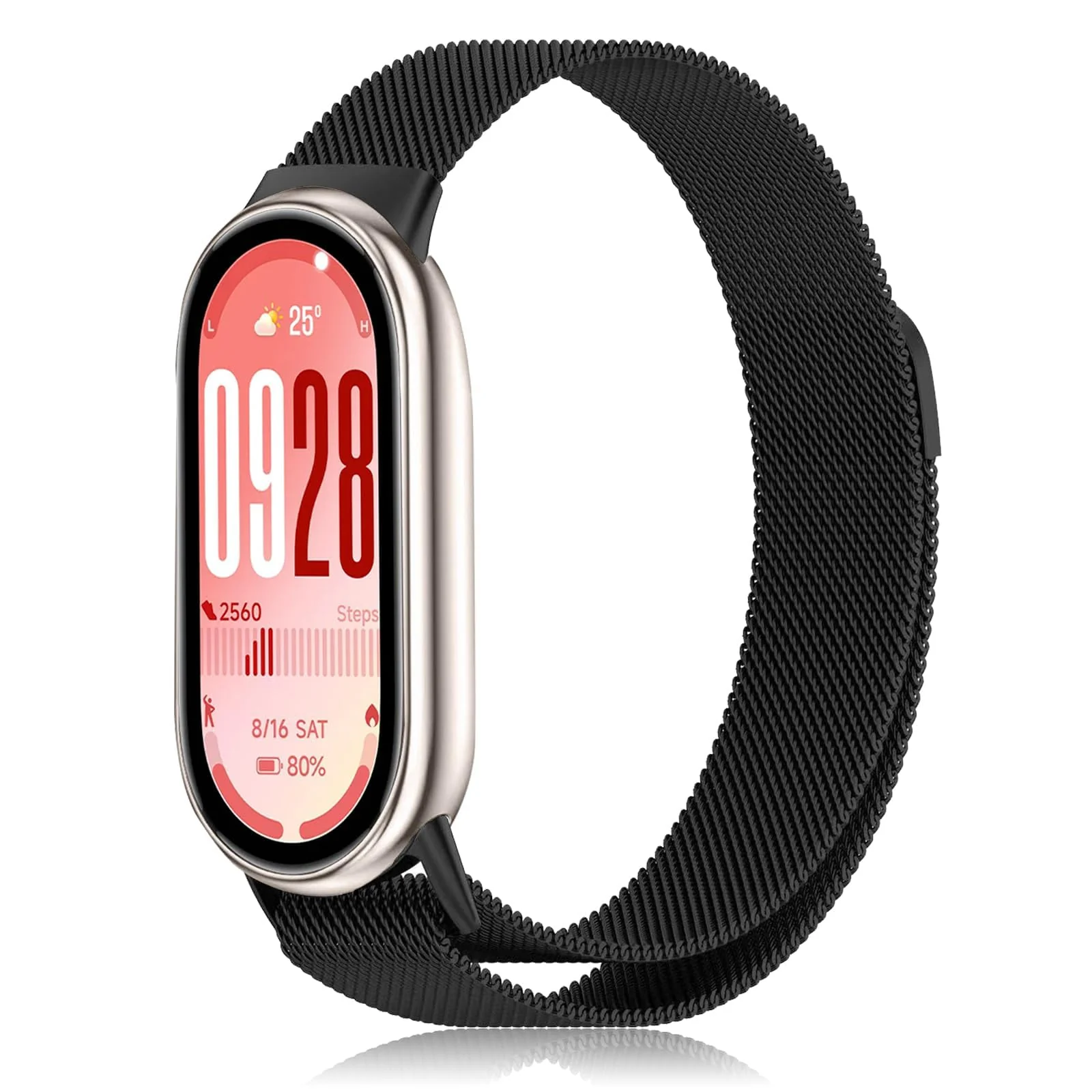 DL3 Mobilak Bracelet Compatible with Xiaomi Mi Band 10/9/8, Stainless Steel Replacement Straps, Mesh Metal Watch Strap, Magnetic Adjustable Replacement Strap For Xiaomi Smart Band 8/9/10 - Black