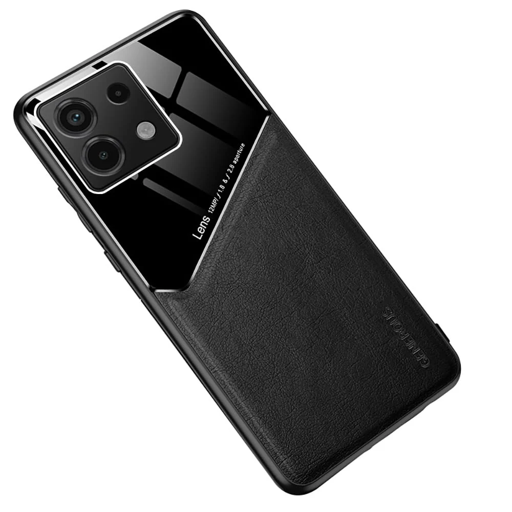 DL3 Mobilak Faux Leather and Plexiglass TPU Case for Xiaomi Redmi Note 13 Pro 4G / Poco M6 Pro 4G (Not 5G) with Magnetic Car-Mount Support and Shockproof Design - Black
