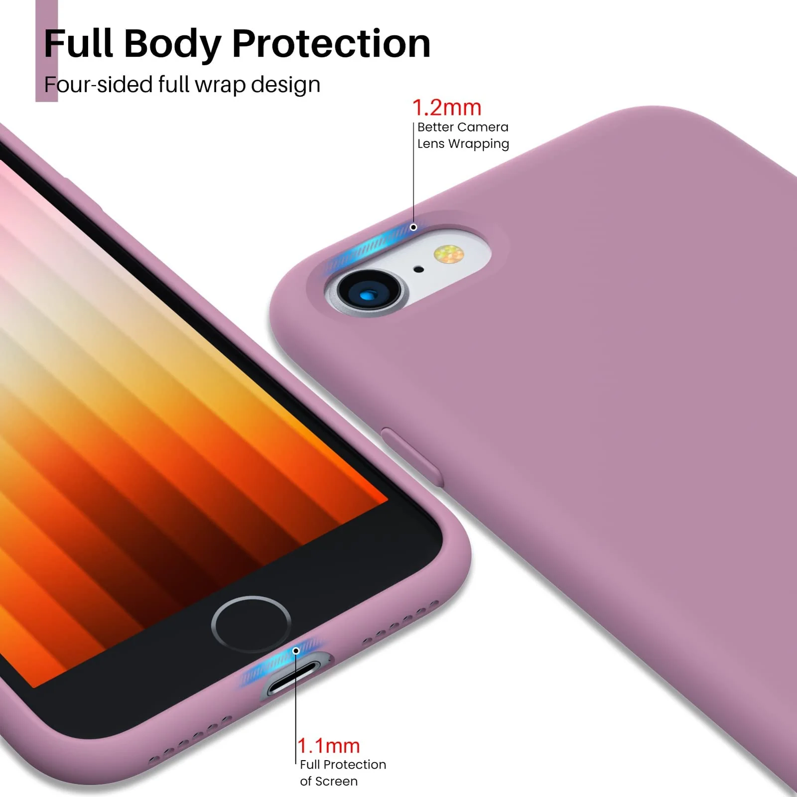 DL3 Mobilak Liquid Silicone Protective Case with Soft Microfiber Lining for iPhone SE 2022, SE 2020, iPhone 7, iPhone 8 - Lilac Purple