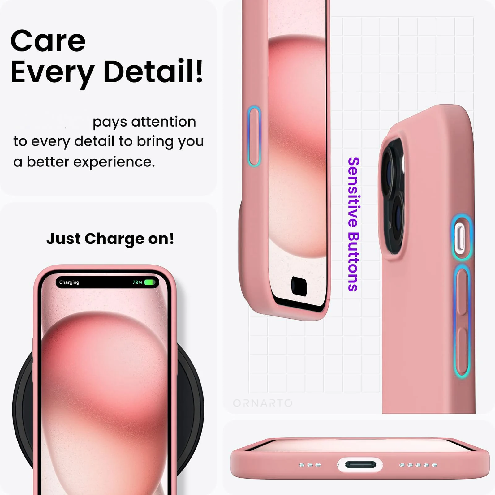 DL3 Mobilak Liquid Silicone Protective Case for iPhone 15 with Camera Protection and Microfiber Lining - Pastel Pink