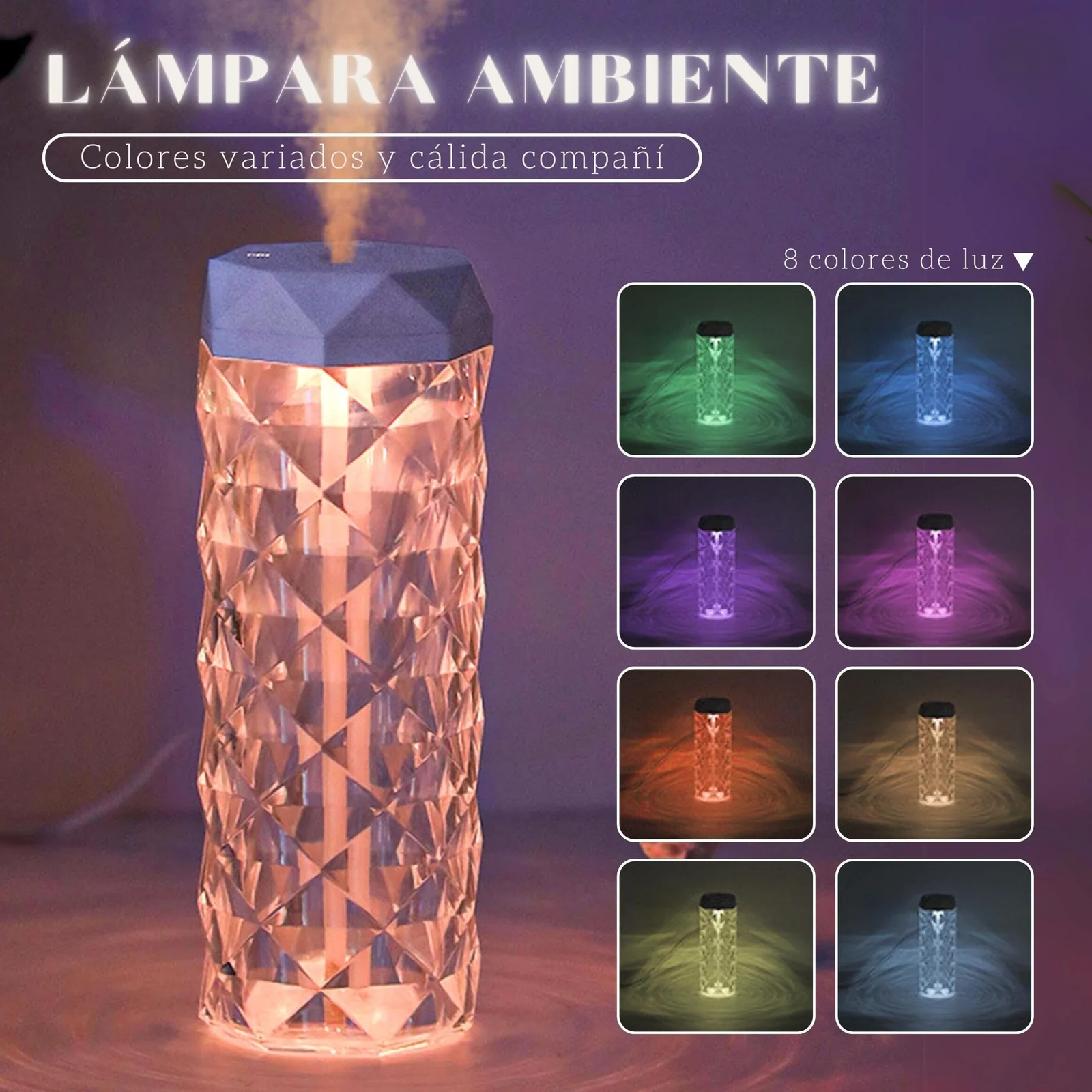 DL3 Mobilak Smart Crystal Lamp Air Humidifier Color Night Light - Lamp with Cool Mist Maker Fogger LED Atmosphere Room Home Decor Light - cool mist humidifier for bedroom Transparency 1000ml - Transparency