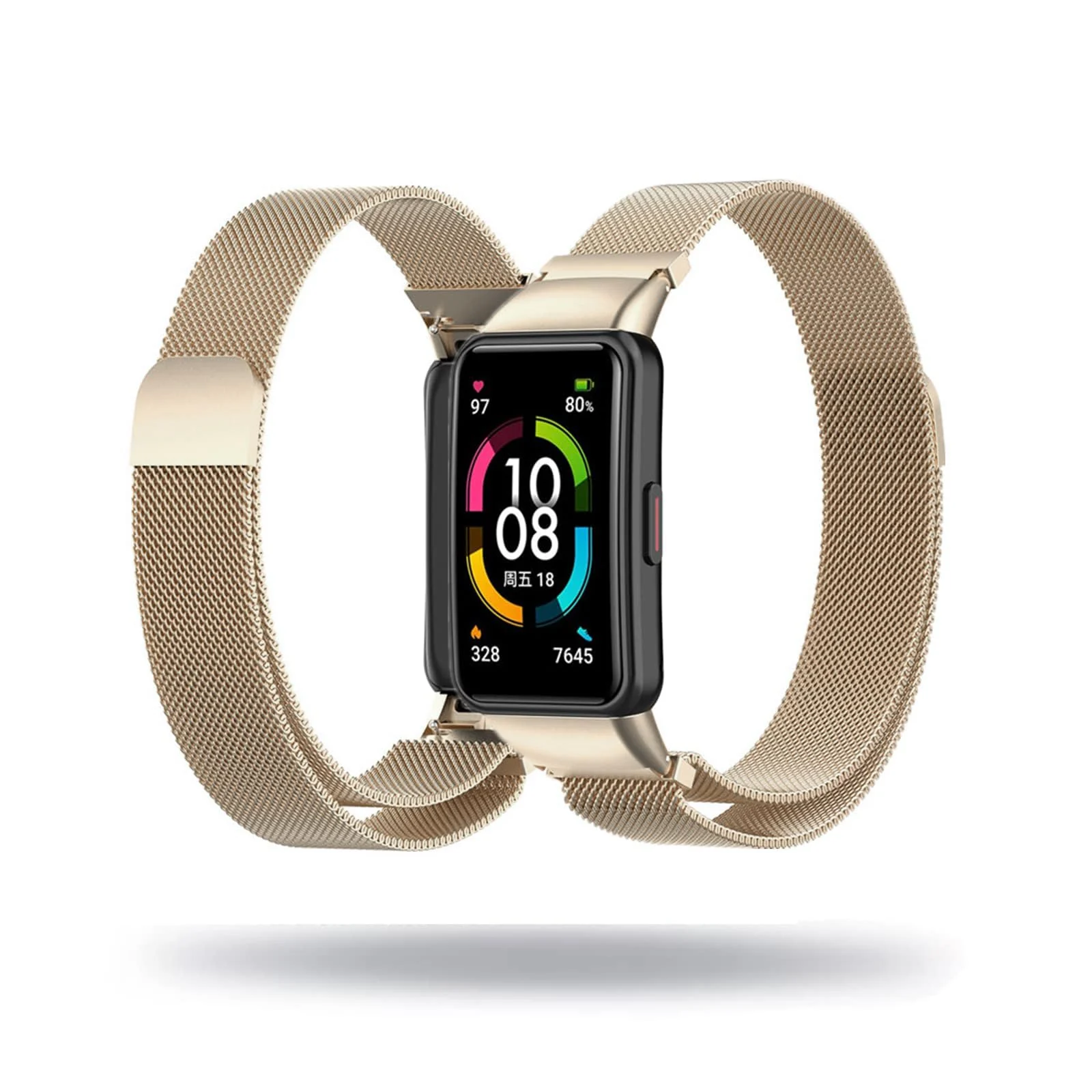 DL3 Mobilak Strap for Honor Band 6/Huawei Band 6/Huawei Band 6 Pro, Metal Woven Stainless Steel Magnetic Replacement Strap, Classic Adjustable Watch Strap For Honor Band 6 Bracelets - Champagne