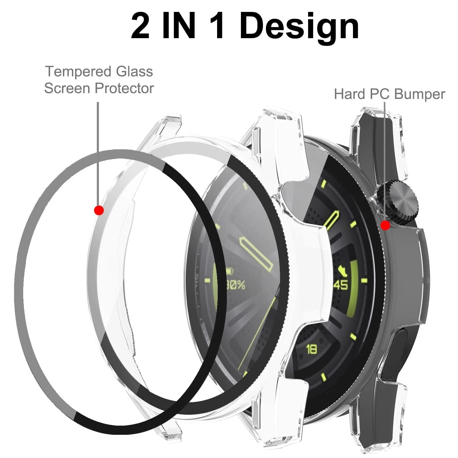 DL3 Mobilak Protective Case Compatible with Huawei Watch GT3 46mm 9H Hardness PC Case Bumper Full Slim Protective Cover with Tempered Glass For Huawei Watch GT 3 46mm - Clear