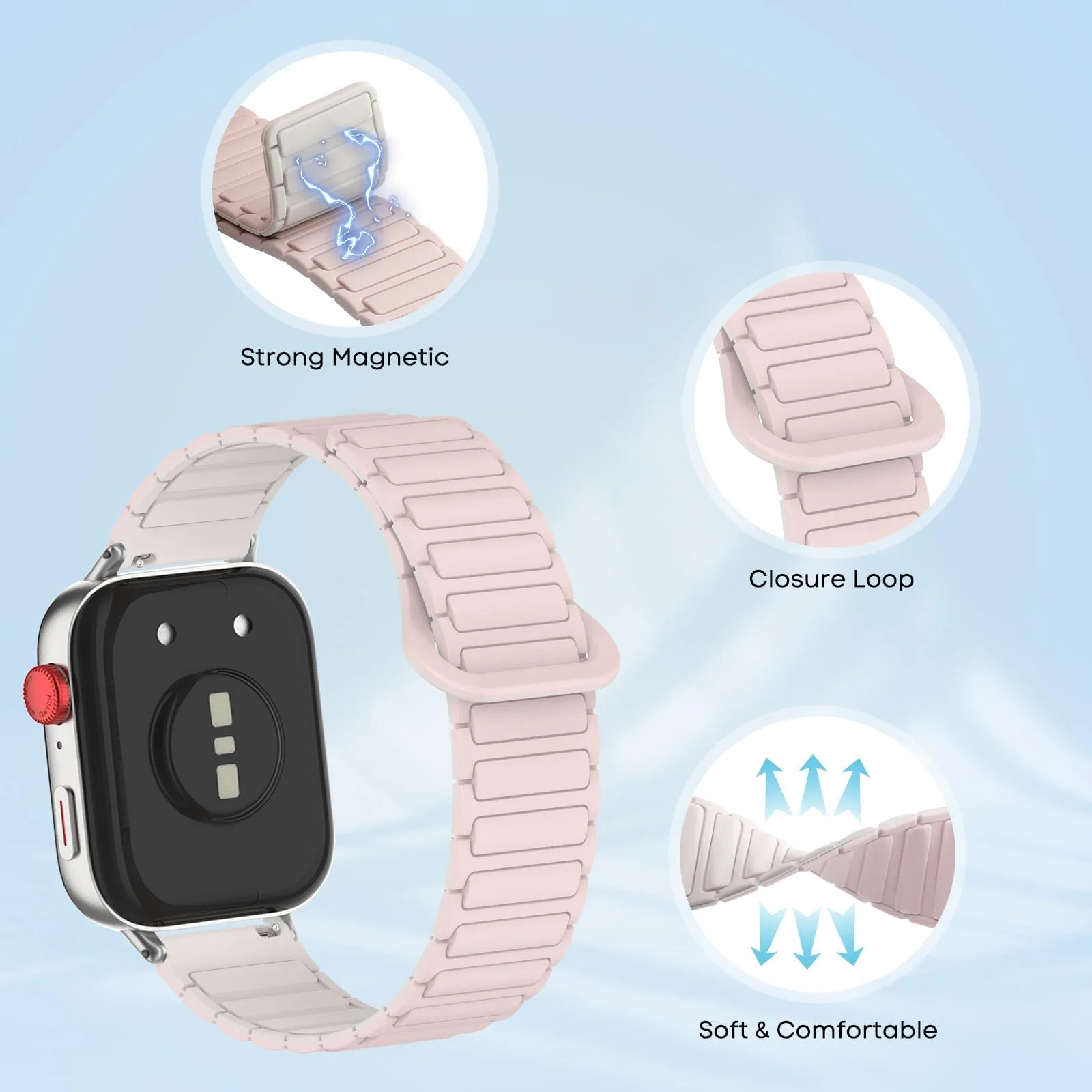 DL3 Mobilak Magnetic Strap for Huawei Watch Fit 4 Pro/Fit4/Fit 3 Replacement Straps Strong Silicone, Easy to Wear, Waterproof, Sporty, Daily Wear Watchbands for Men and Women - Pink