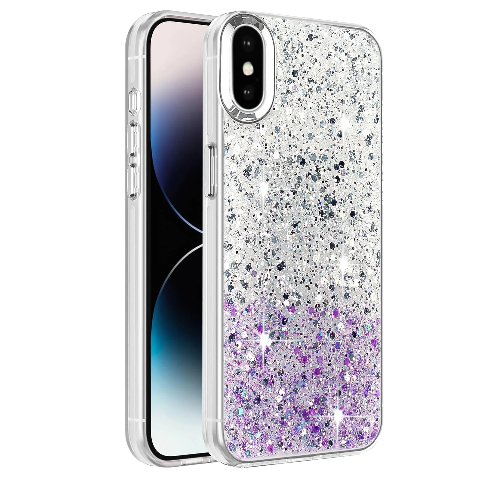 DL3 Mobilak Glitter Rhinestone Protective Case for iPhone XS Max with Shockproof Design - White Purple