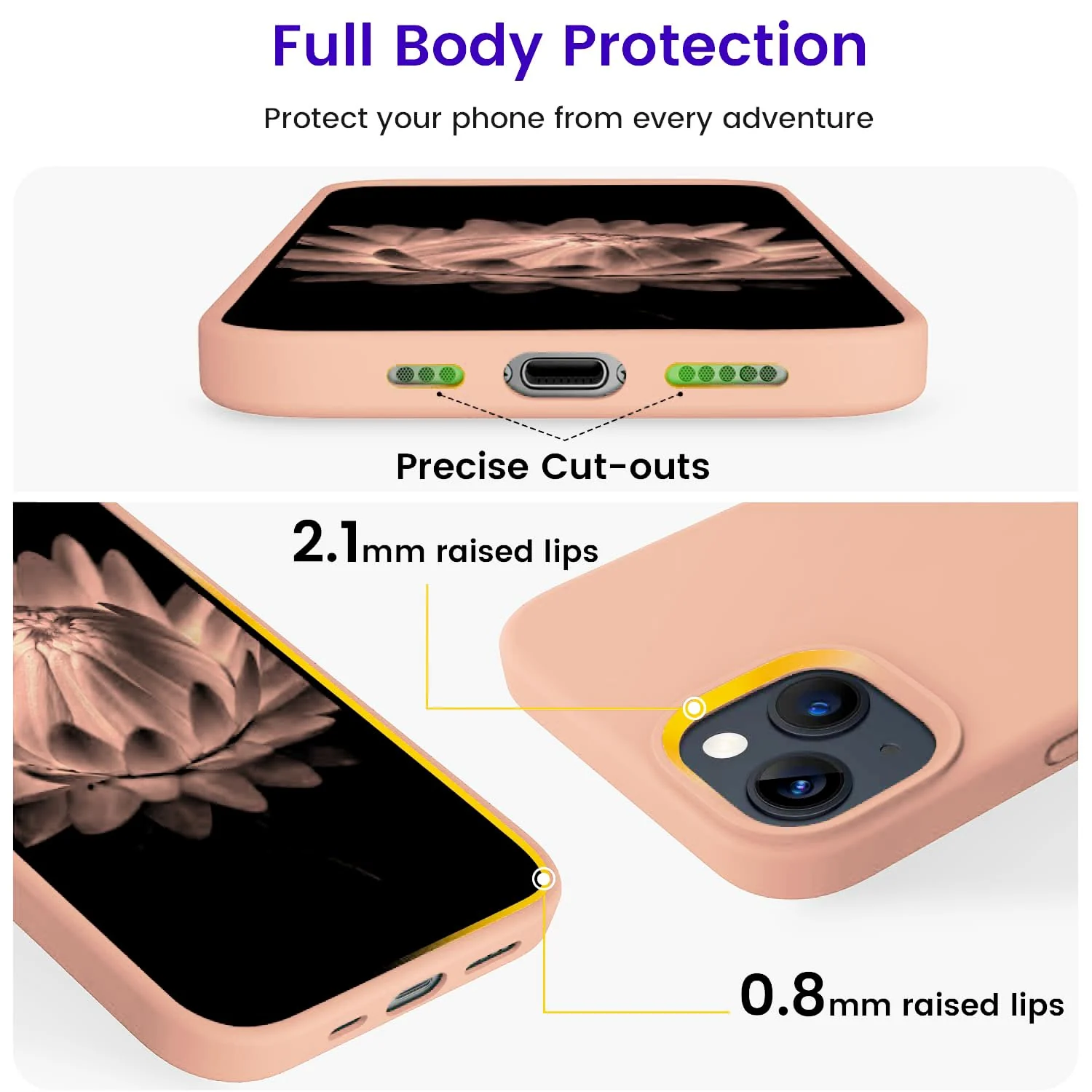 DL3 Mobilak Liquid Silicone Protective Case for iPhone 14 (6.1 Inch) with Camera Protection and Microfiber Lining - Pine Pink