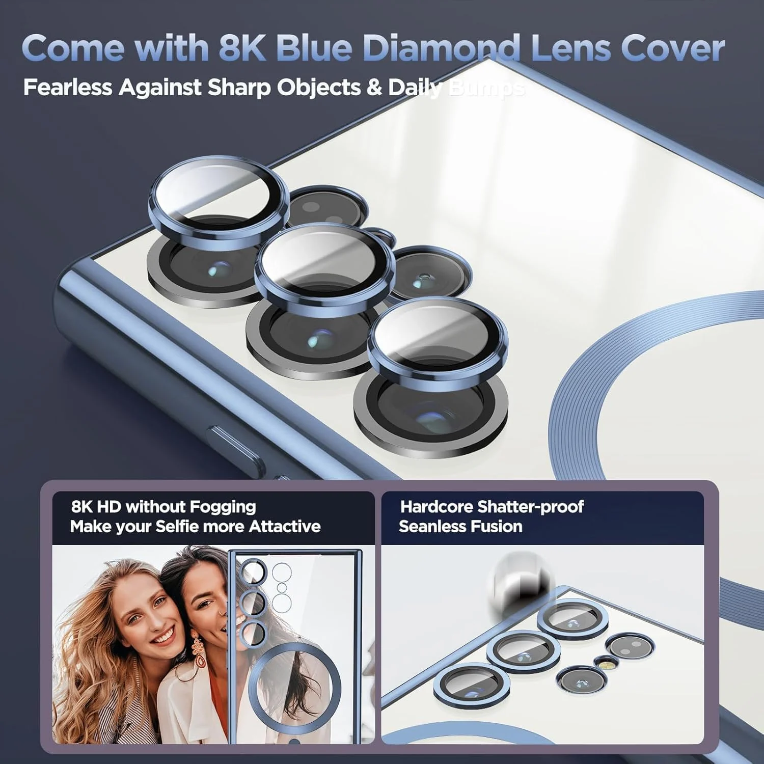 DL3 Mobilak For Samsung Galaxy S22 Ultra Magnetic Case, Compatible with MagSafe, Built-in Camera Lens Protector, Luxury Plating Soft TPU Clear Shockproof Slim Thin Cover - Sierra Blue