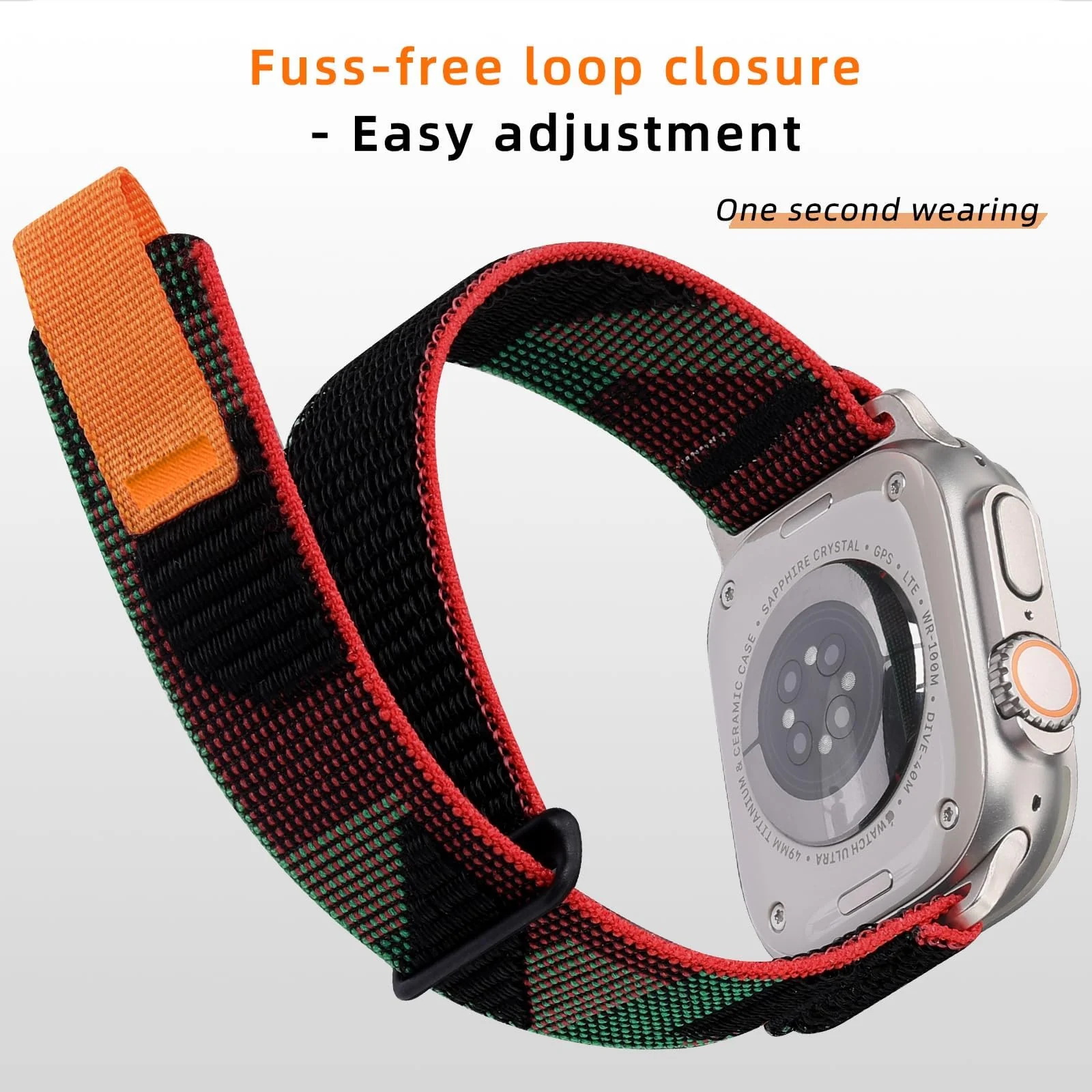 DL3 Mobilak Trail/Alpine Loop Nylon Band Compatible with Apple Watch Ultra 2/Ultra Band 49mm 45mm 44mm 42mm, Adjustable with Metal C-Hook Strap for iWatch Ultra Series 9/8/7/6/5/4/3/2/1/SE2/SE - Black Unity
