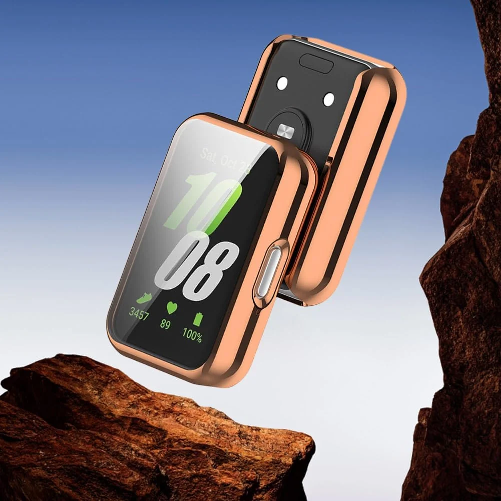 DL3 Mobilak Case Compatible with Samsung Galaxy Fit 3 Case All-Around with Built-in Screen Protector Watch Soft TPU Shockproof Cover Slim Guard Thin Bumper Shell Protector - Rose Gold