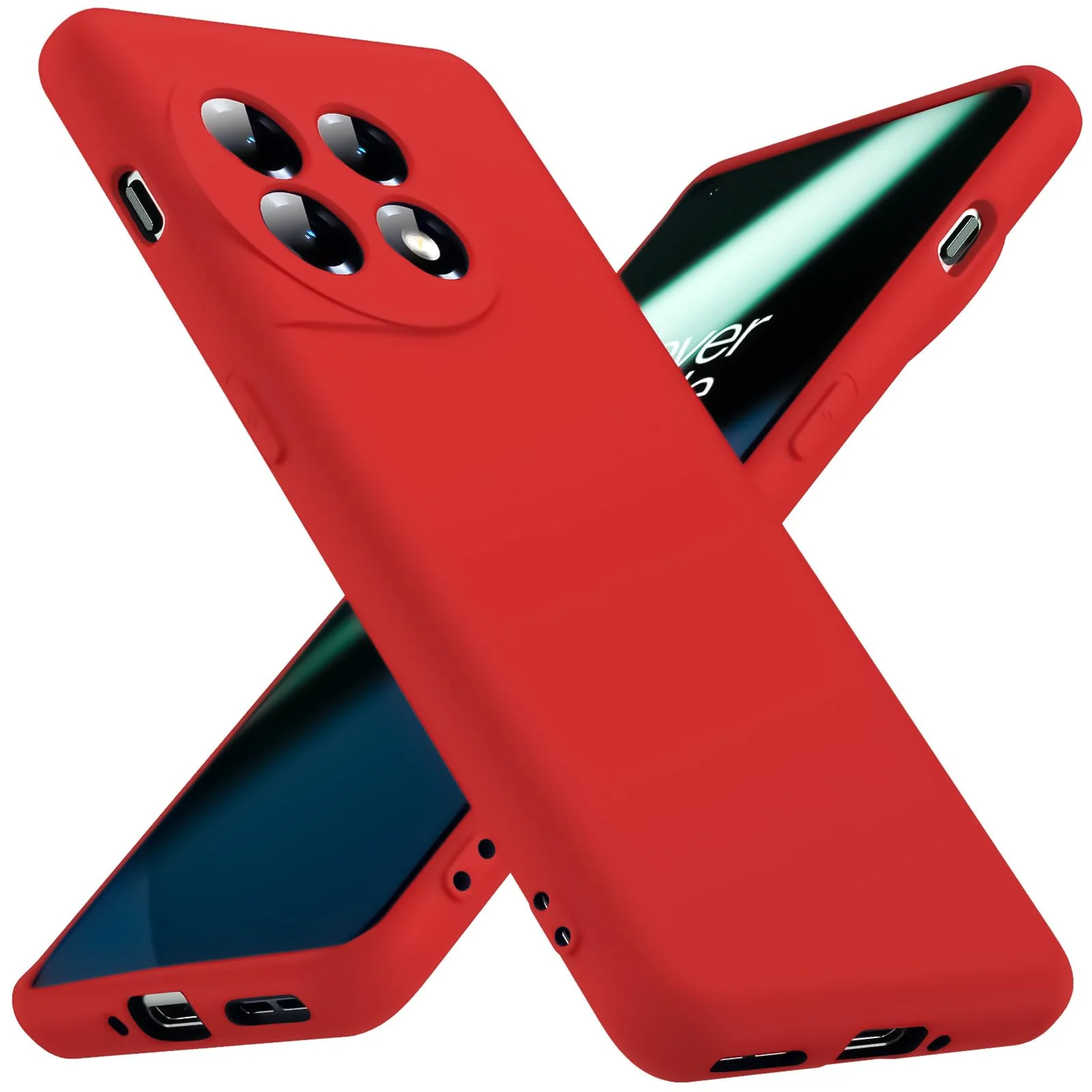 DL3 Mobilak Silicone Protective Case for OnePlus 11, Shock-absorbing protection, Built-in kickstand, Integrated ring holder - Red
