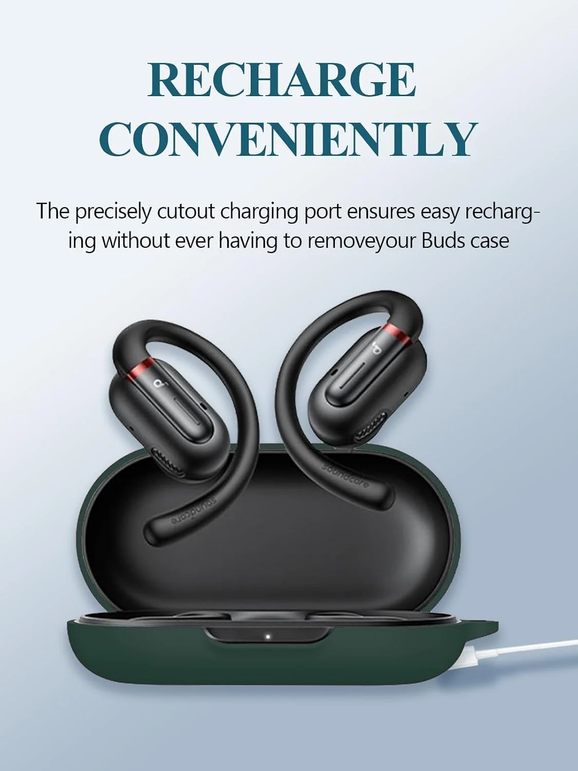 MOBIGON Silicone Earbuds Case with Carabiner for Anker Soundcore V30i, Green