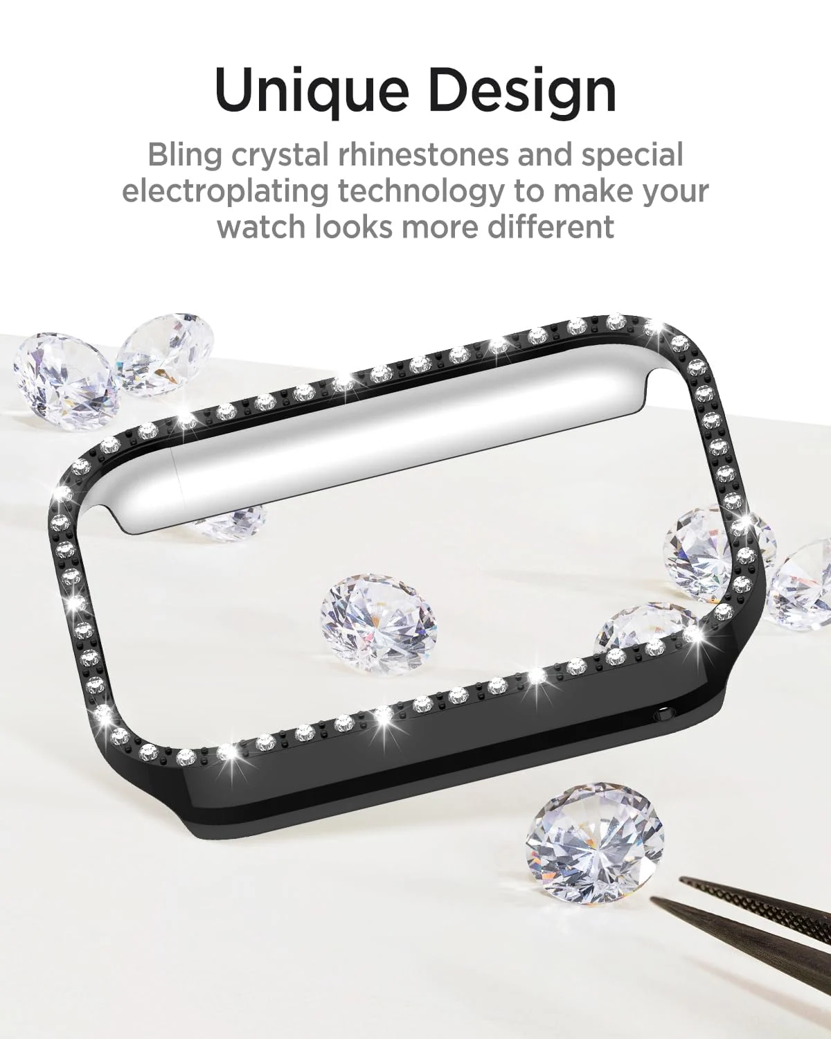 DL3 Mobilak Bling Case Without screen protector for Xiaomi Smart Band 9 Pro, Hard PC Frame Case, Crystal Diamonds Bumper Cover for Women Girls, Slim Protective Cover for Xiaomi Mi Band 9 Pro - Black