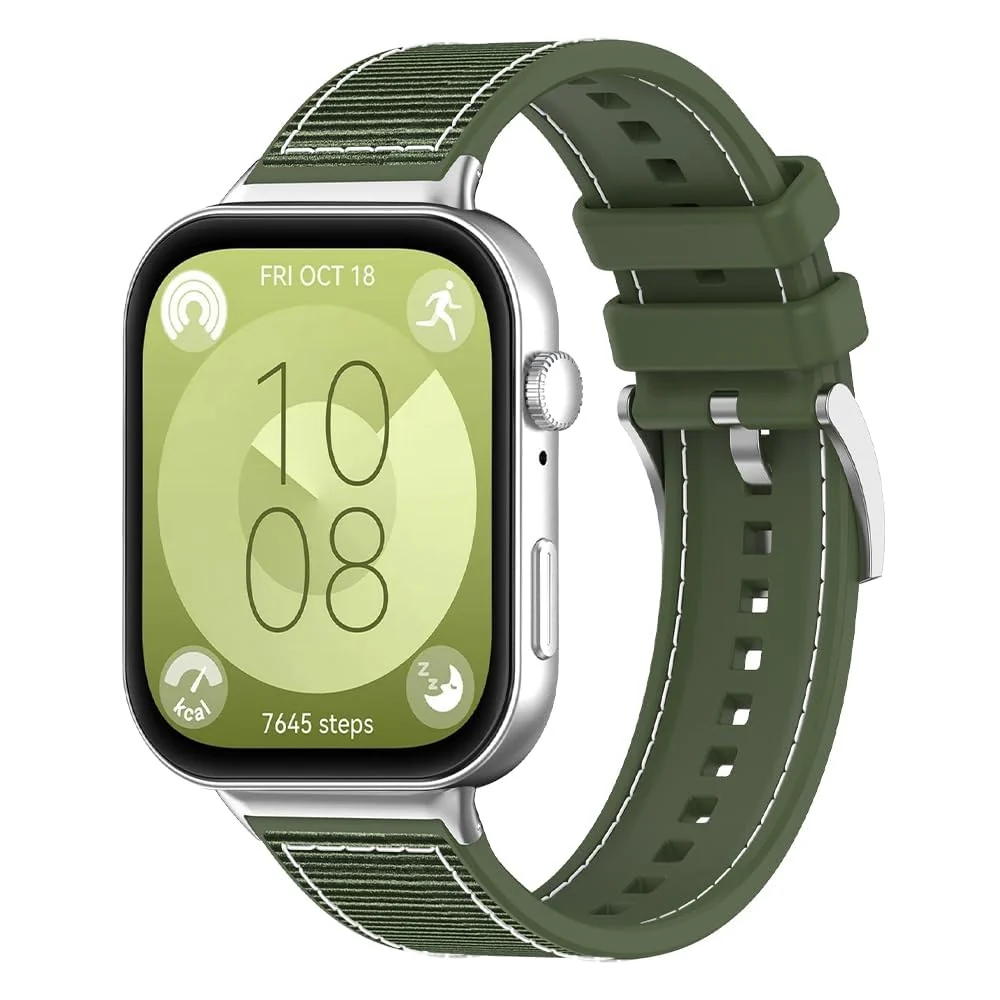 DL3 Mobilak Sport Silicone Nylon Band Designed for Huawei Watch Fit 3 for Men Women, Waterproof Soft Replacement Strap for Huawei Watch Fit3 - Green