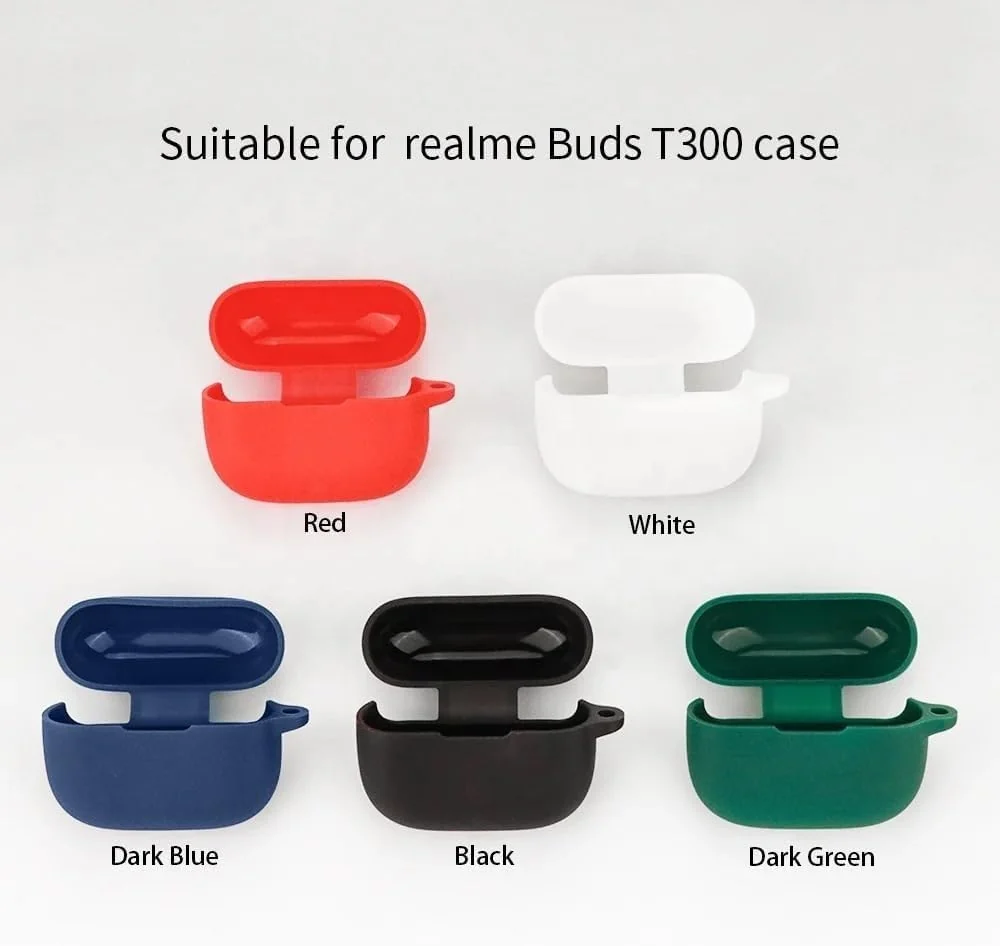 DL3 Mobilak Silicone Case Compatible with realme Buds T300 TWS Earbuds, Soft Silicone Protective Case Cover, Shockproof Sleeve with Carabiner For realme Buds T300 TWS - Green