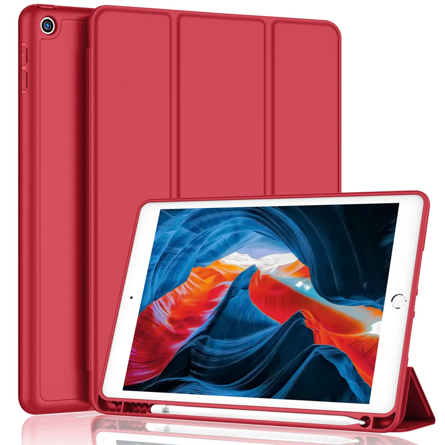 DL3 Mobilak iPad 9th/ 8th/ 7th Generation, Case for iPad 10.2-Inch 2021/2020/ 2019 with Pencil Holder, iPad 7th Gen 2019 Case with Soft Baby Skin Silicone Back, Auto Wake/Sleep Cover - Red