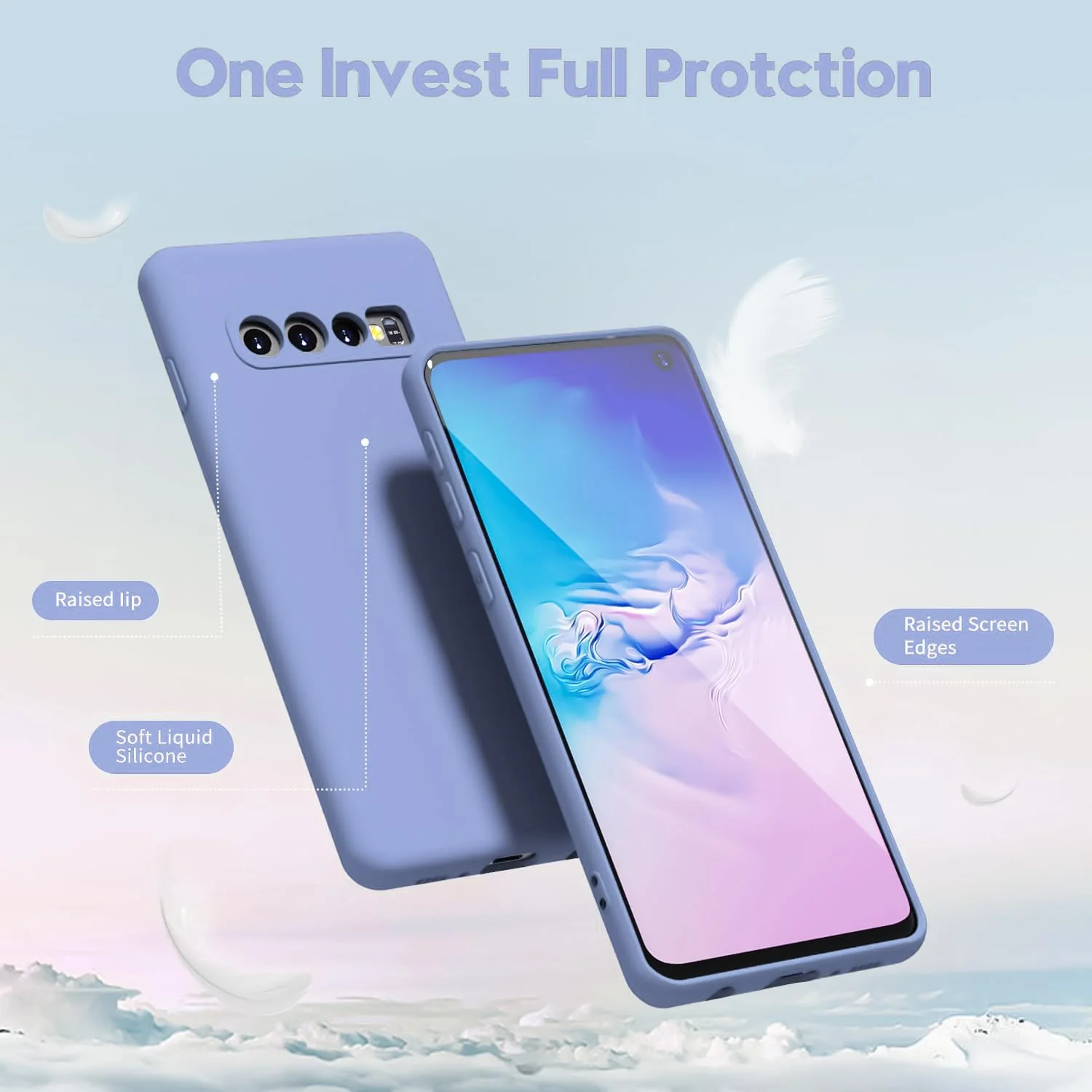 DL3 Mobilak Liquid Silicone Protective Case with Soft Microfiber Lining with Full Camera Protection for Samsung Galaxy S10+ Plus - Baby Blue