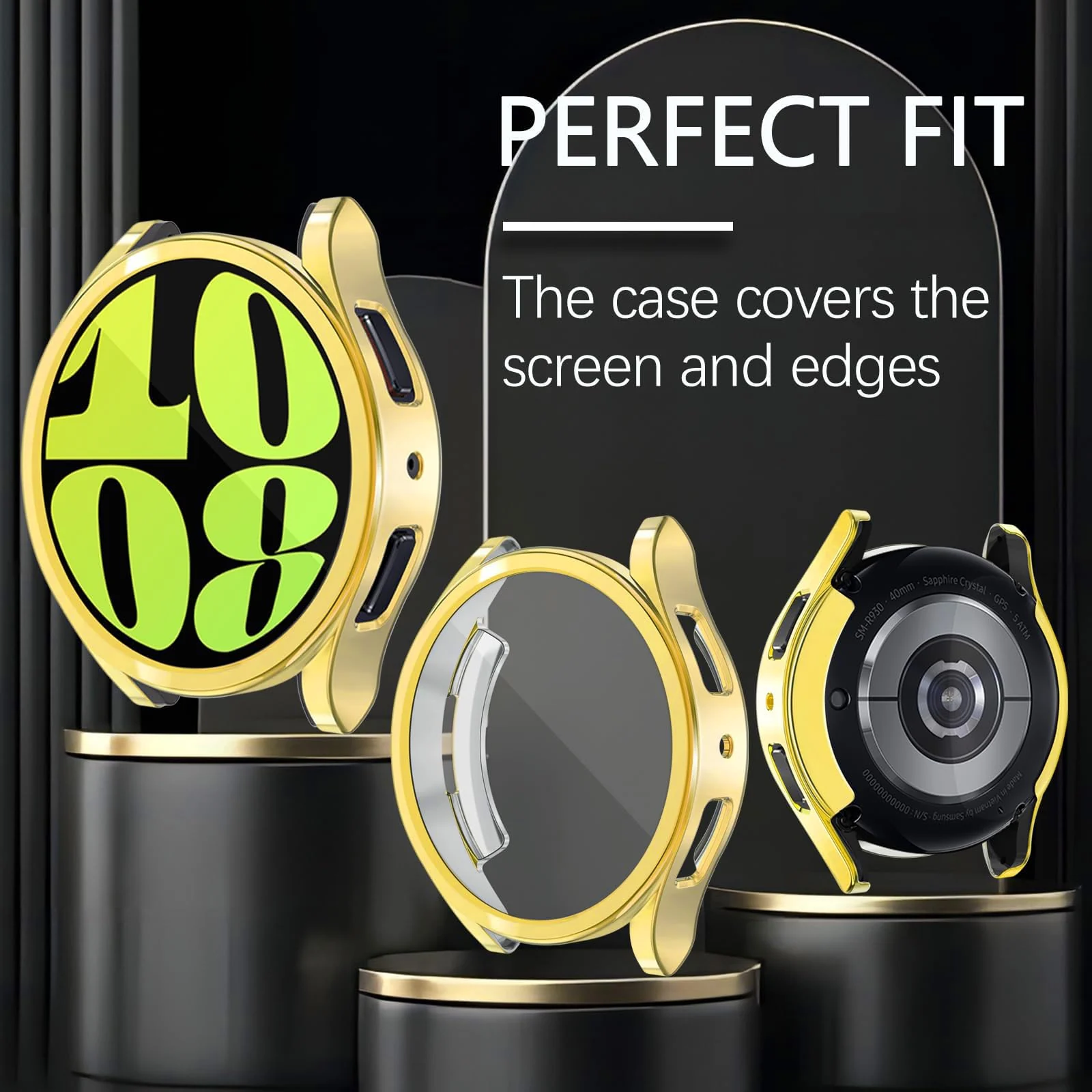 DL3 Mobilak Case Compatible with Samsung Galaxy Watch 4 40mm 2021 & Watch 5 40mm 2022 Case All-Around Screen Protector Watch Soft TPU Shockproof Cover Slim Guard Thin Bumper Shel Protector - Gold