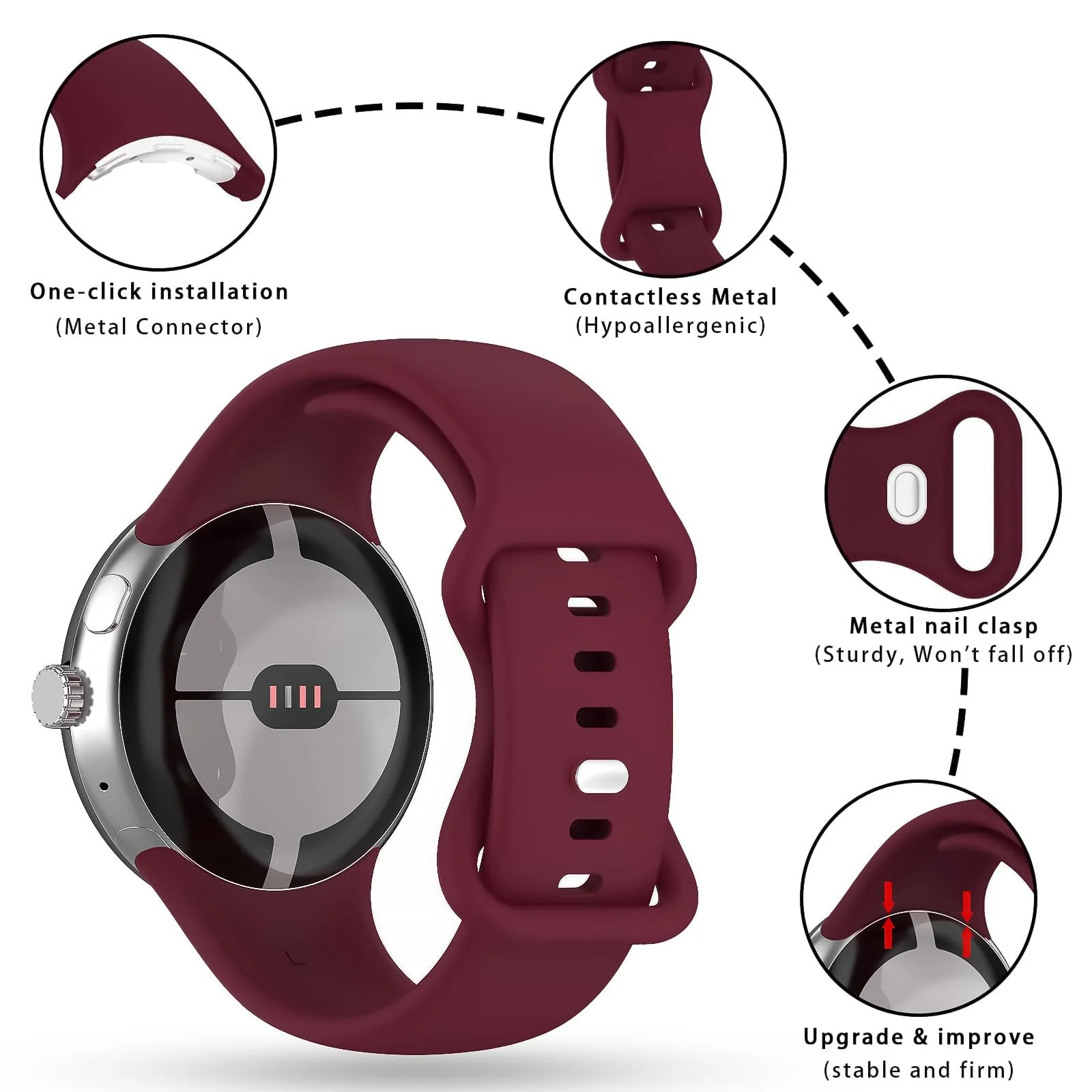 DL3 Mobilak Band Compatible with Google Pixel Watch 4/3 (45mm), Soft Silicone Sport Replacement Straps Bracelet for Google Pixel Watch 3 45mm/Pixel Watch 4 45mm - Wine Red
