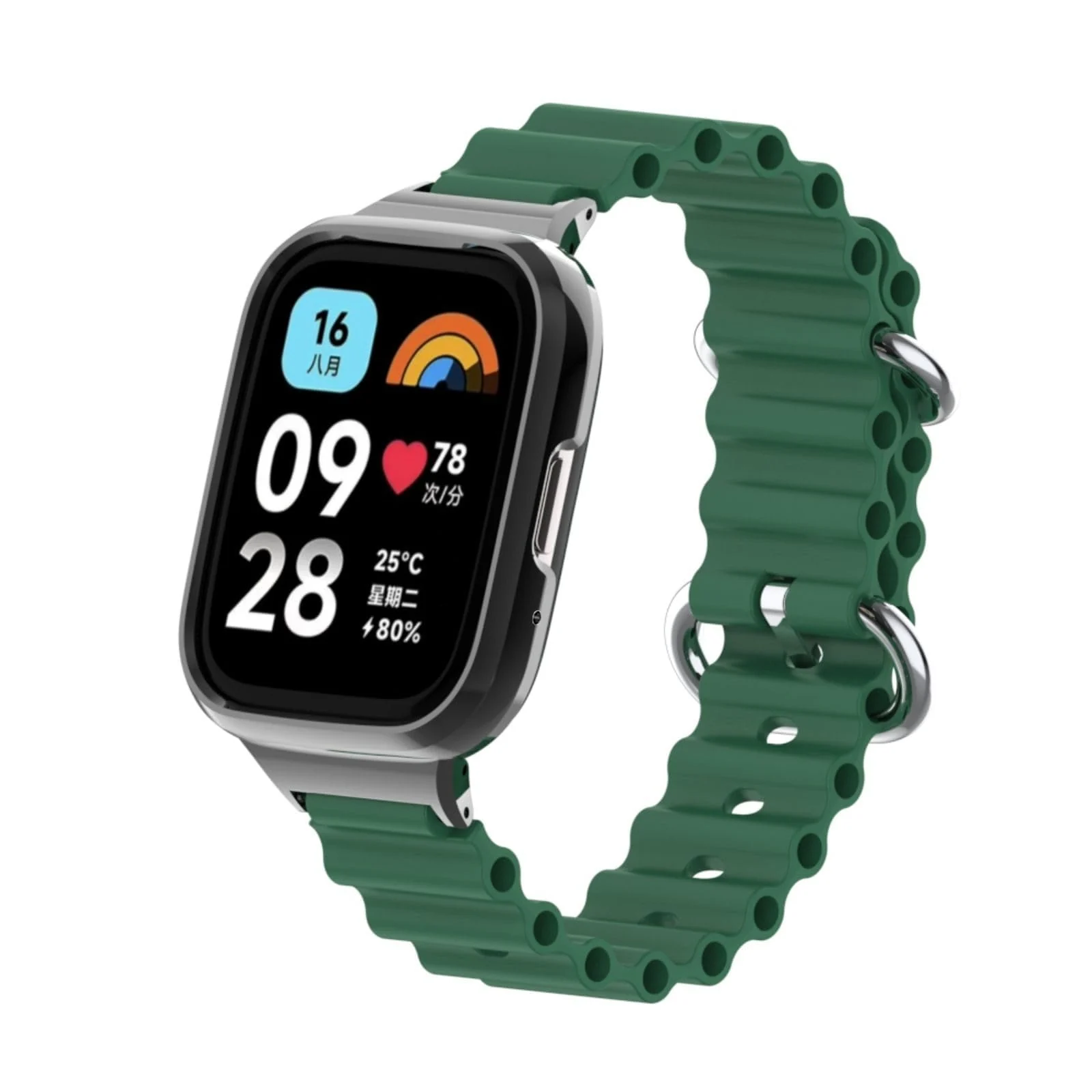 DL3 Mobilak Ocean Strap Compatible with Xiaomi Redmi Watch 3 Lite/Redmi Watch 3 Active, Adjustable Silicone Strap with Metal Buckle, Band With Frame Metal Women Men Replacement Strap - Green