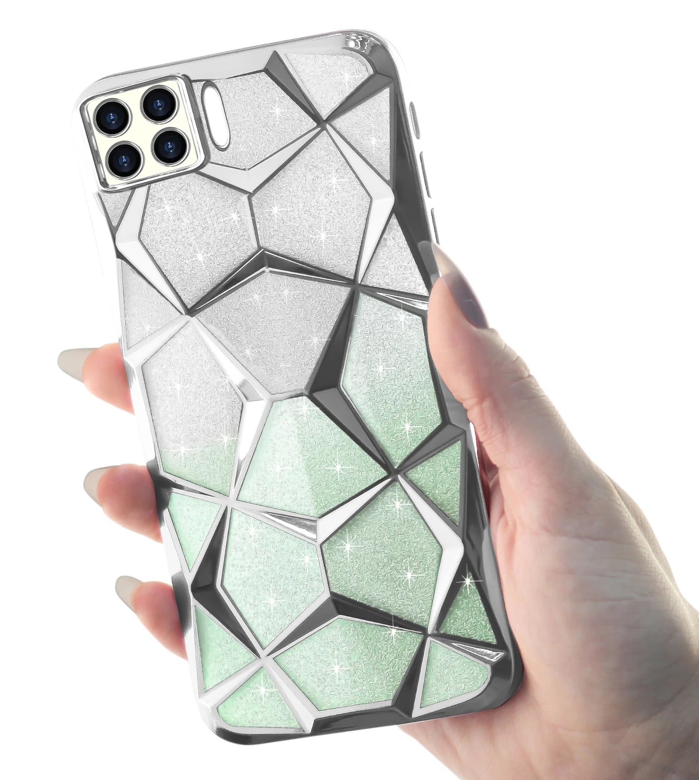 DL3 Mobilak Compatible with OPPO A93 4G Case Plating Bling Gradient Glitter Clear Cover Soft TPU Silicone Cute Camera Protection Shockproof Back for Women Girls Case - Silver Green