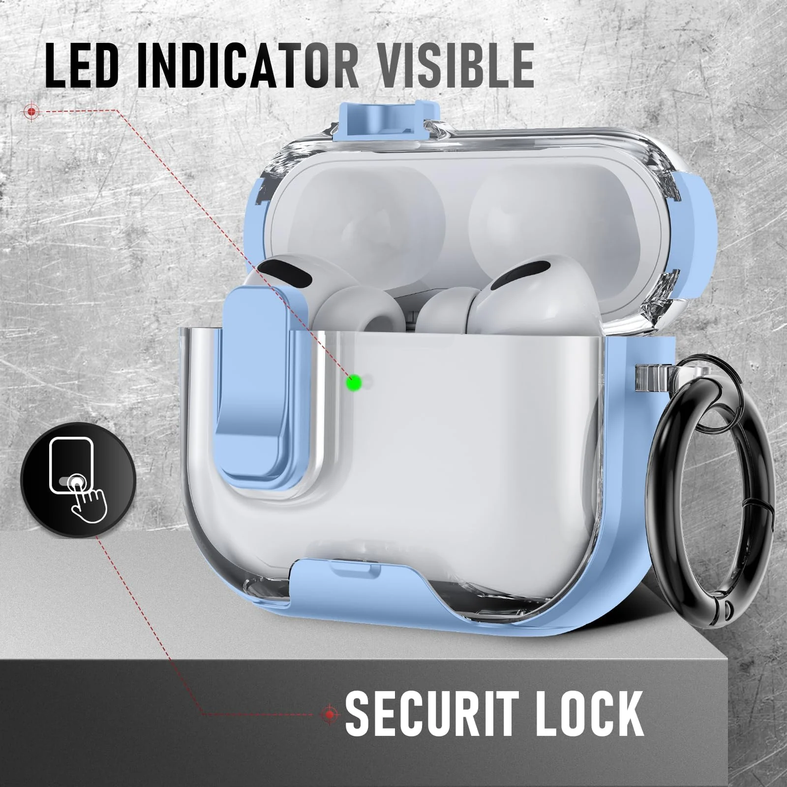 DL3 Mobilak Case for Airpod Pro Case Cover with Lock, Compatible with AirPods Pro 2nd Generation/1st Generation (2023/2022/2019), Shockproof Cover for AirPods Pro 2 Case Men Women - Clear Blue