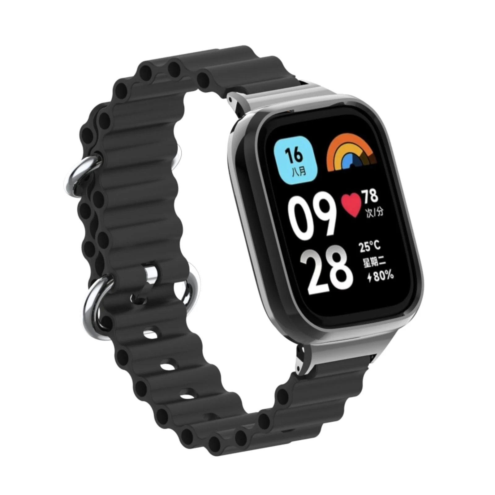 DL3 Mobilak Ocean Strap Compatible with Xiaomi Mi Watch Lite/Redmi Watch, Adjustable Silicone Strap with Metal Buckle, Band With Frame Metal Women Men Replacement Strap - Black