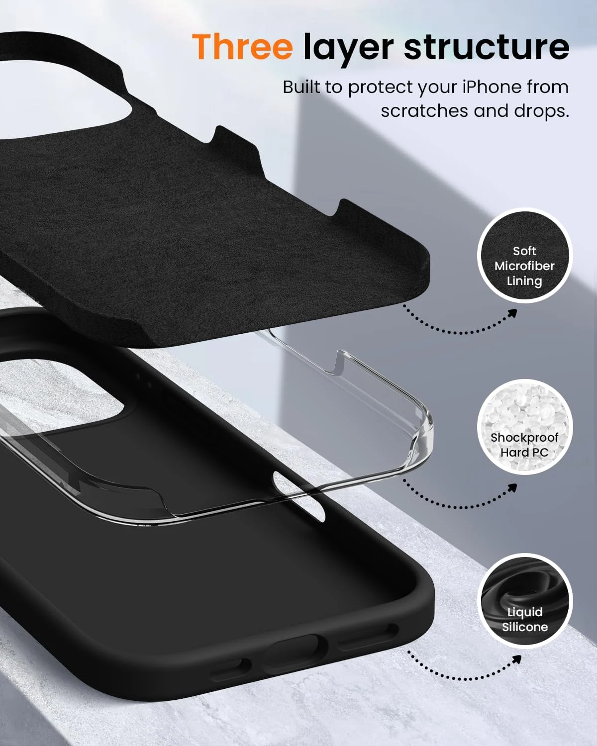DL3 Mobilak Liquid Silicone Protective Case with Soft Microfiber Lining for iPhone 16 Pro - Black
