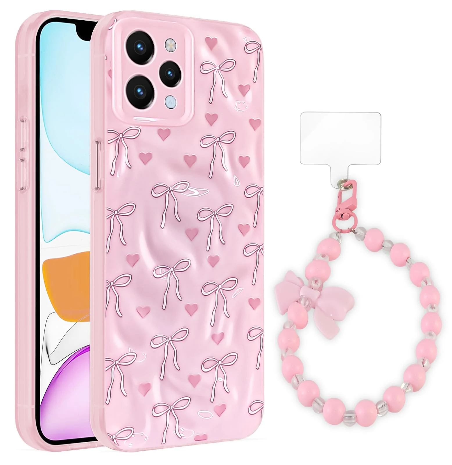 Dl3 Mobilak Case Compatible with Redmi 12 4G/5G, Cute Printed Soft TPU Phone Cover with Beaded Wrist Strap, Shockproof Camera Protection, Slim Protective Case for Women & Girls - Style 1