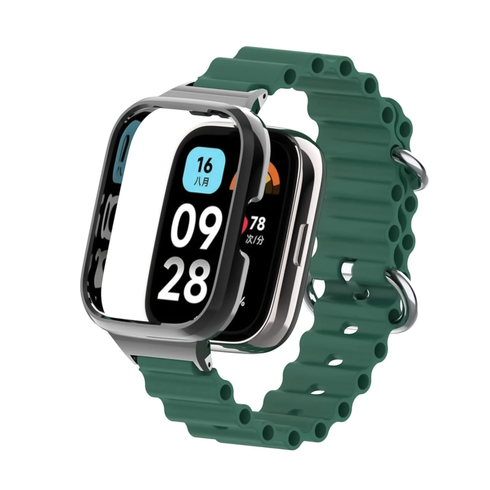 DL3 Mobilak Ocean Strap Compatible with Xiaomi Mi Watch Lite/Redmi Watch, Adjustable Silicone Strap with Metal Buckle, Band With Frame Metal Women Men Replacement Strap - Green