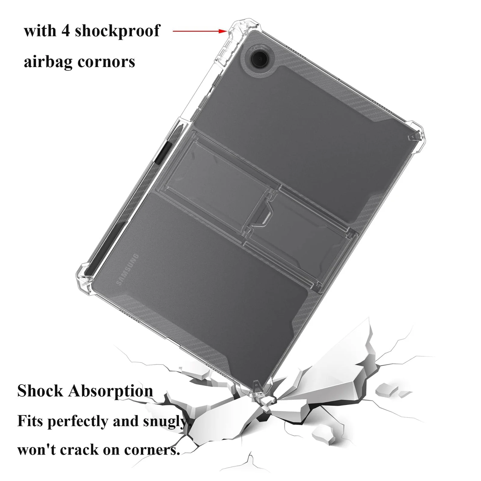 DL3 Mobilak Transparent Stand Case for Samsung Galaxy Tab A8 10.5 Inch 2021(-X200/-X205/-X207) Shockproof, Thin Slim Lightweight Anti-Yellowing Bumper, Kickstand Cover, with Pencil Holder - Clear