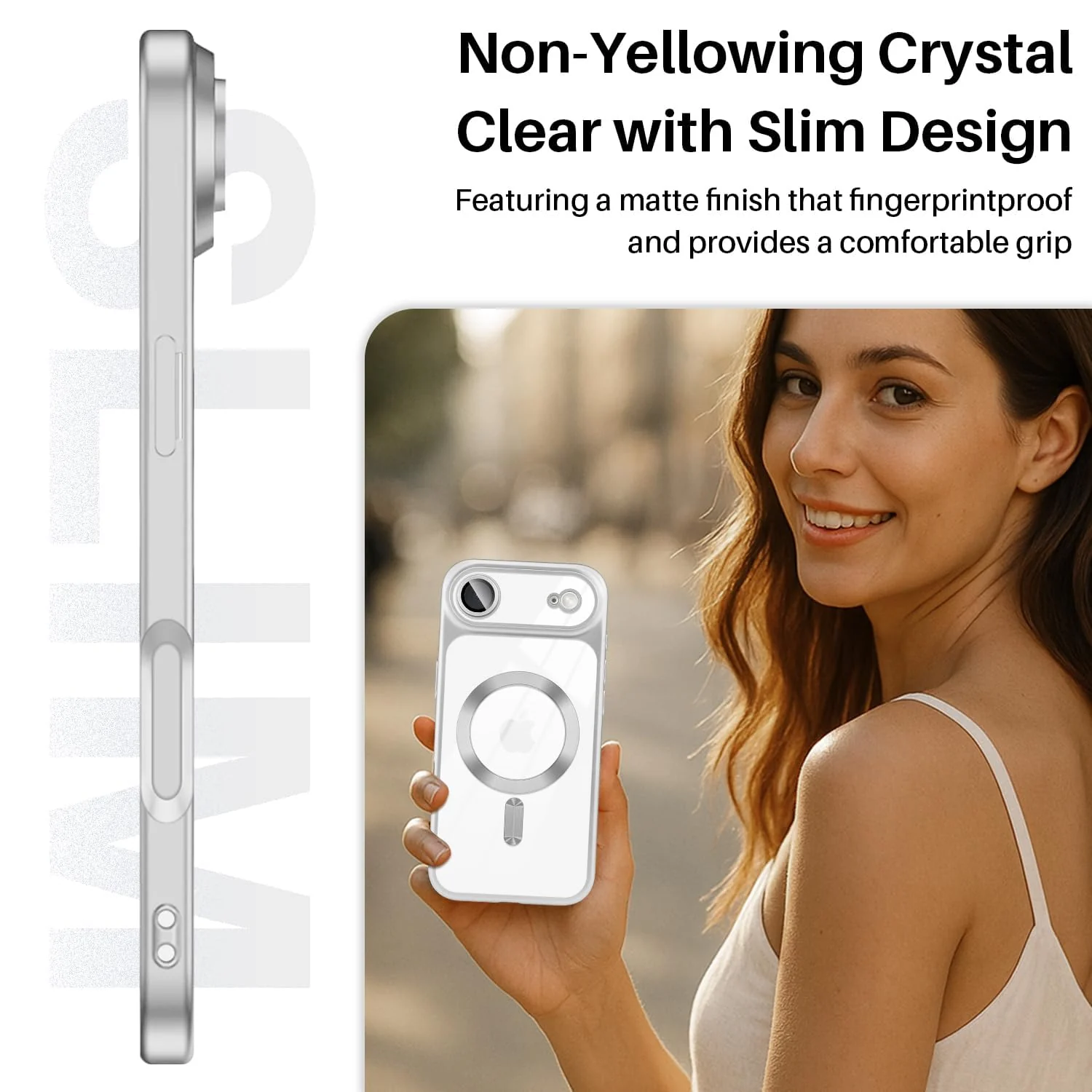 DL3 Mobilak Plated-Edge Protective Case for iPhone 17 Air with Camera Control Button, Compatible with MagSafe accessories, Built-in magnetic car-mount support, Camera protection - Silver