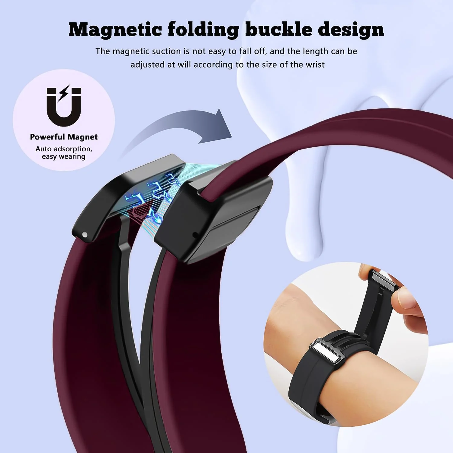 DL3 Mobilak Silicone Strap Compatible with Huawei Watch Fit 3/Watch Fit 4 Pro/Fit 4 Magnetic Metal Stainless Buckle Sport Silicone Strap, Band Quick Release Soft Replacment Wristband - Wine Red