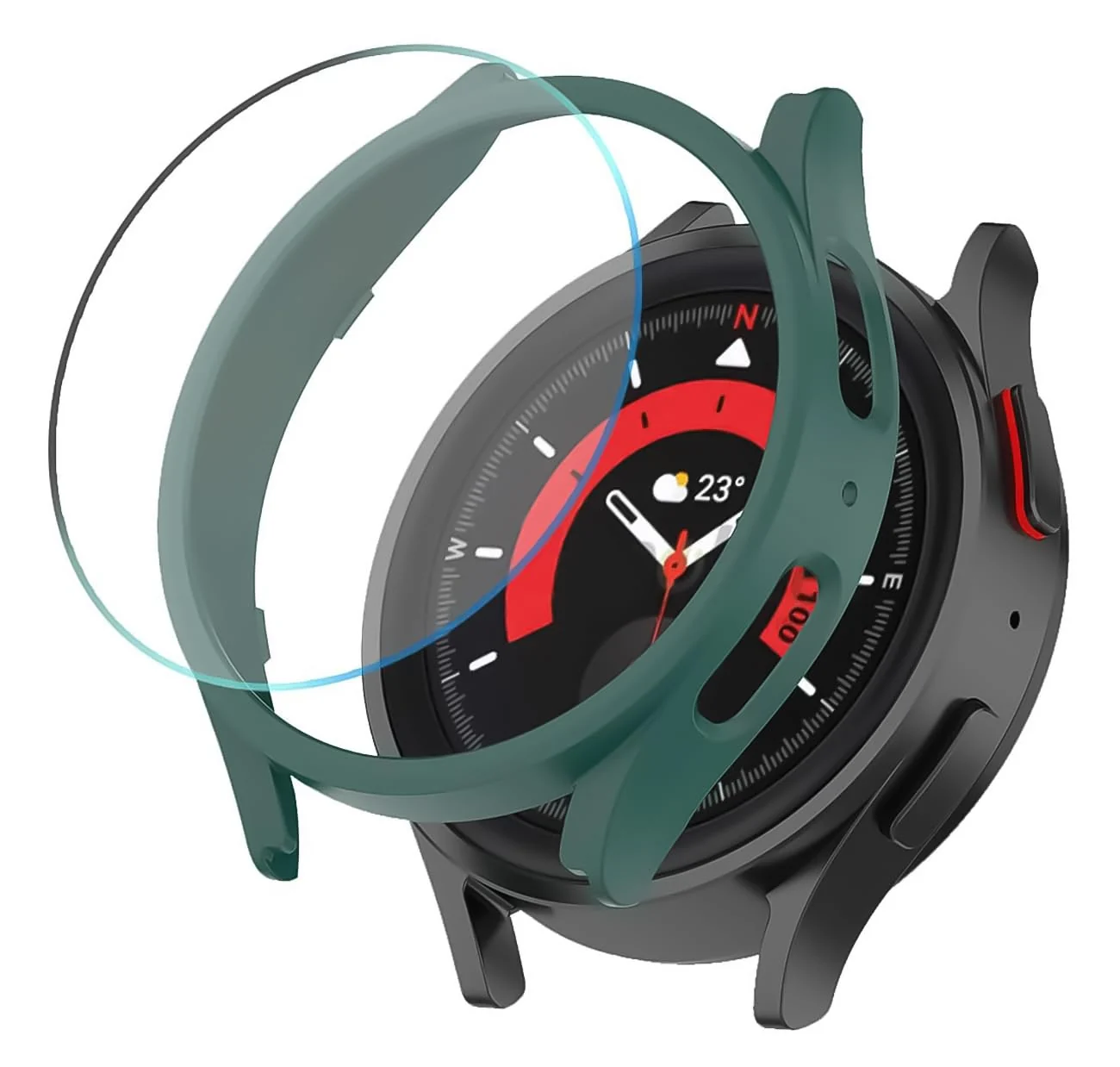 DL3 Mobilak Protective Case Compatible with Samsung Galaxy Watch 5 Pro 45mm 9H Hardness PC Case Bumper Full Slim Protective Cover with Tempered Glass For Samsung Galaxy Watch5 Pro 45mm - Green