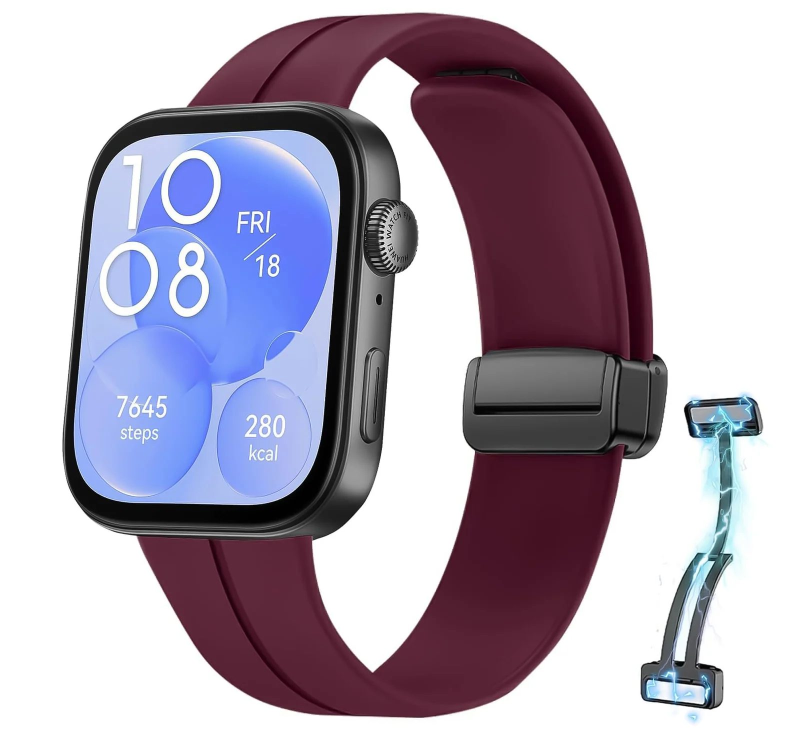 DL3 Mobilak Silicone Strap Compatible with Huawei Watch Fit 3/Watch Fit 4 Pro/Fit 4 Magnetic Metal Stainless Buckle Sport Silicone Strap, Band Quick Release Soft Replacment Wristband - Wine Red