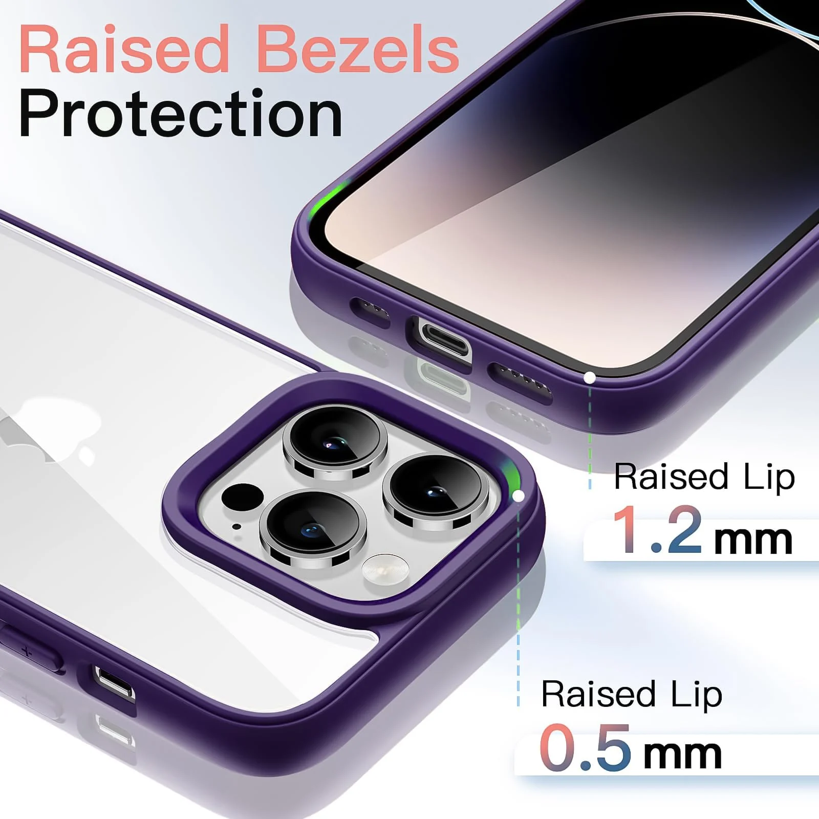 DL3 Mobilak Clear PC and TPU Protective Case for iPhone 14 Pro Max with Shockproof Design and Anti-Yellowing Design - A Purple
