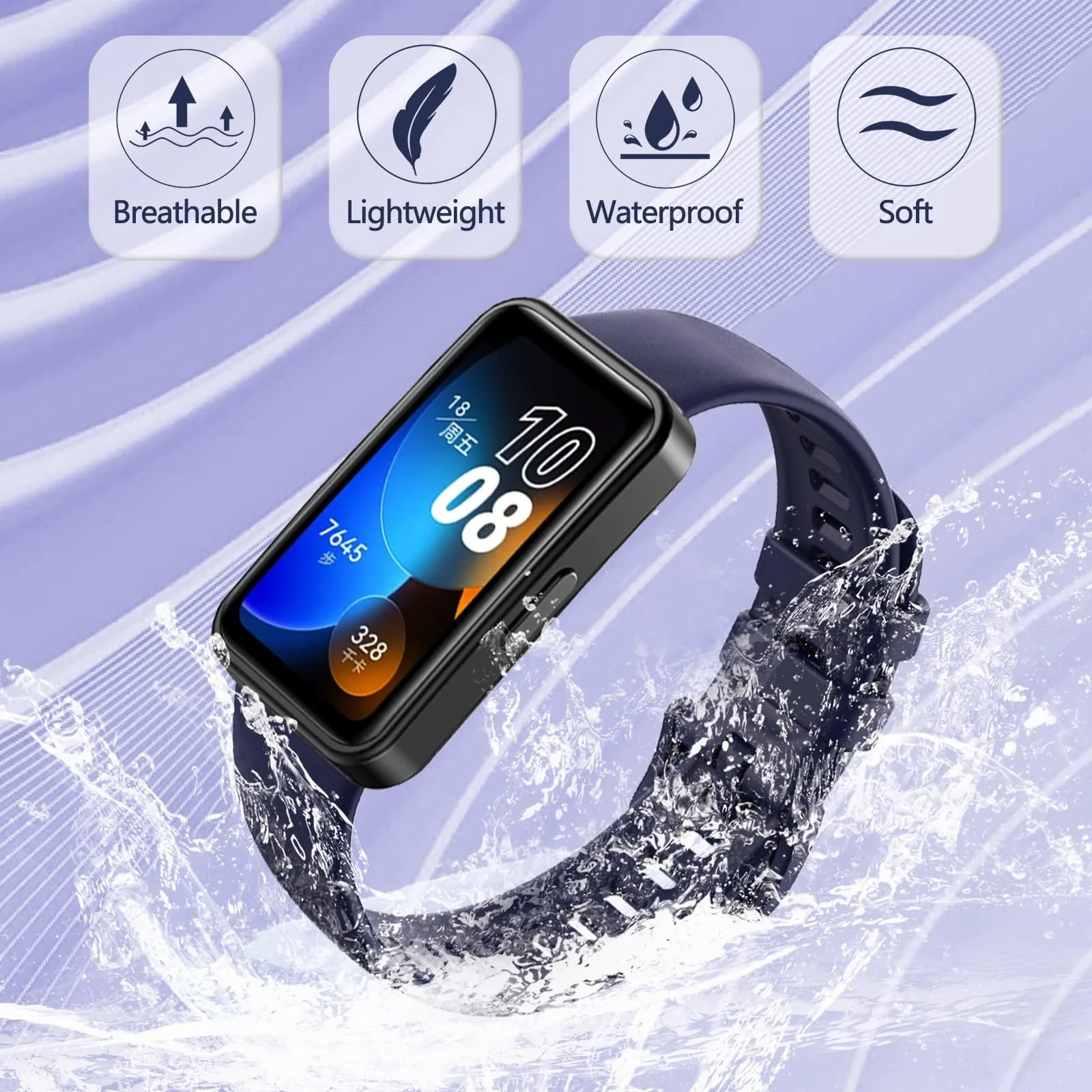 DL3 Mobilak Silicone Bracelet for Huawei Band 9/8, Soft Sport Replacement Strap, Adjustable Waterproof for Women/Men - Blue