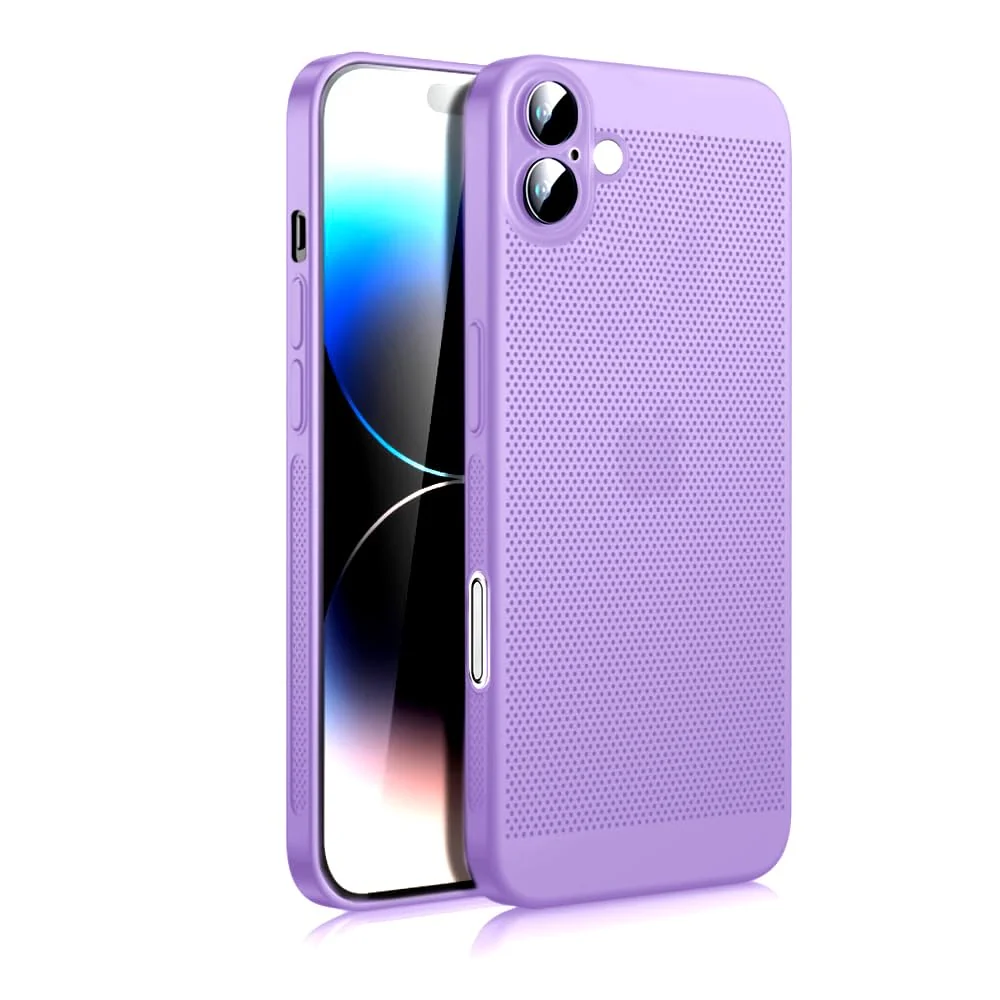 Dl3 Mobilak Case For iPhone 16 Plus 6.7-Inch Heat Dissipation Case with Built-in Camera Lens Protector Slim Fit Breathable Cooling Anti-Fingerprint Hard PC Back Shockproof Cover - Black