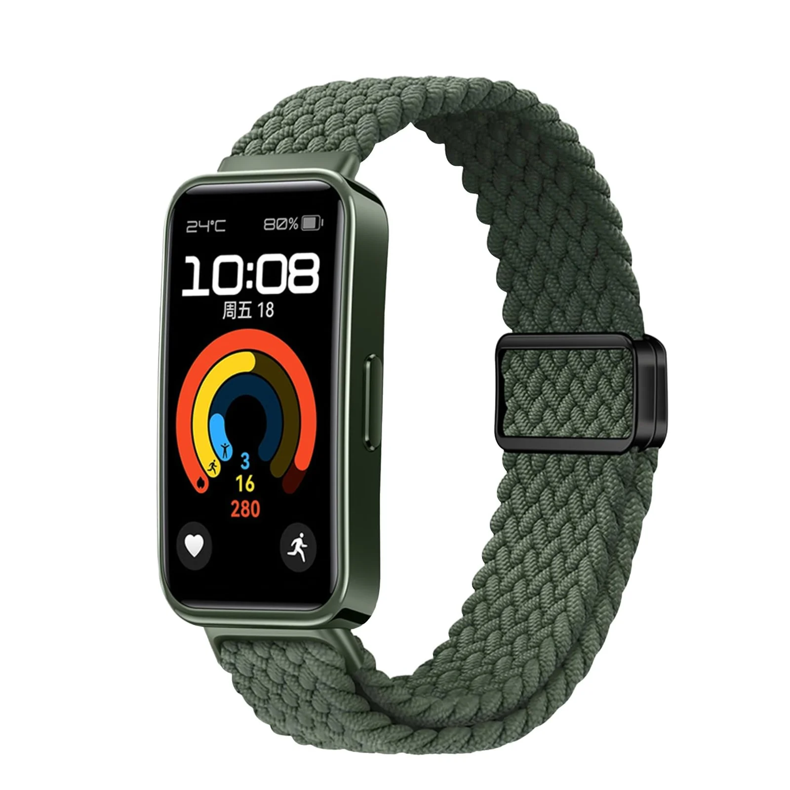 DL3 Mobilak Braided Strap for Huawei Band 9/Huawei Band 8 for Men Women, Adjustable Nylon Sport Elastic Loop Band with Magnetic Clasp for Huawei Band 9/Huawei Band 8 Smartband - Green