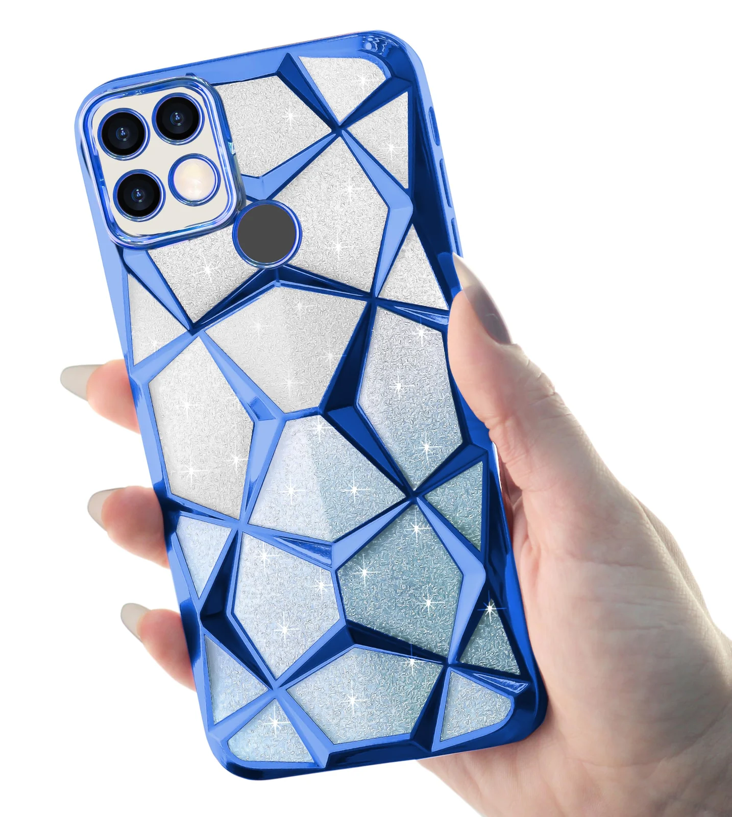 DL3 Mobilak Compatible with OPPO A15 / OPPO A15S Case Plating Bling Gradient Glitter Clear Cover Soft TPU Silicone Cute Camera Protection Shockproof Back for Women Girls Case - Blue