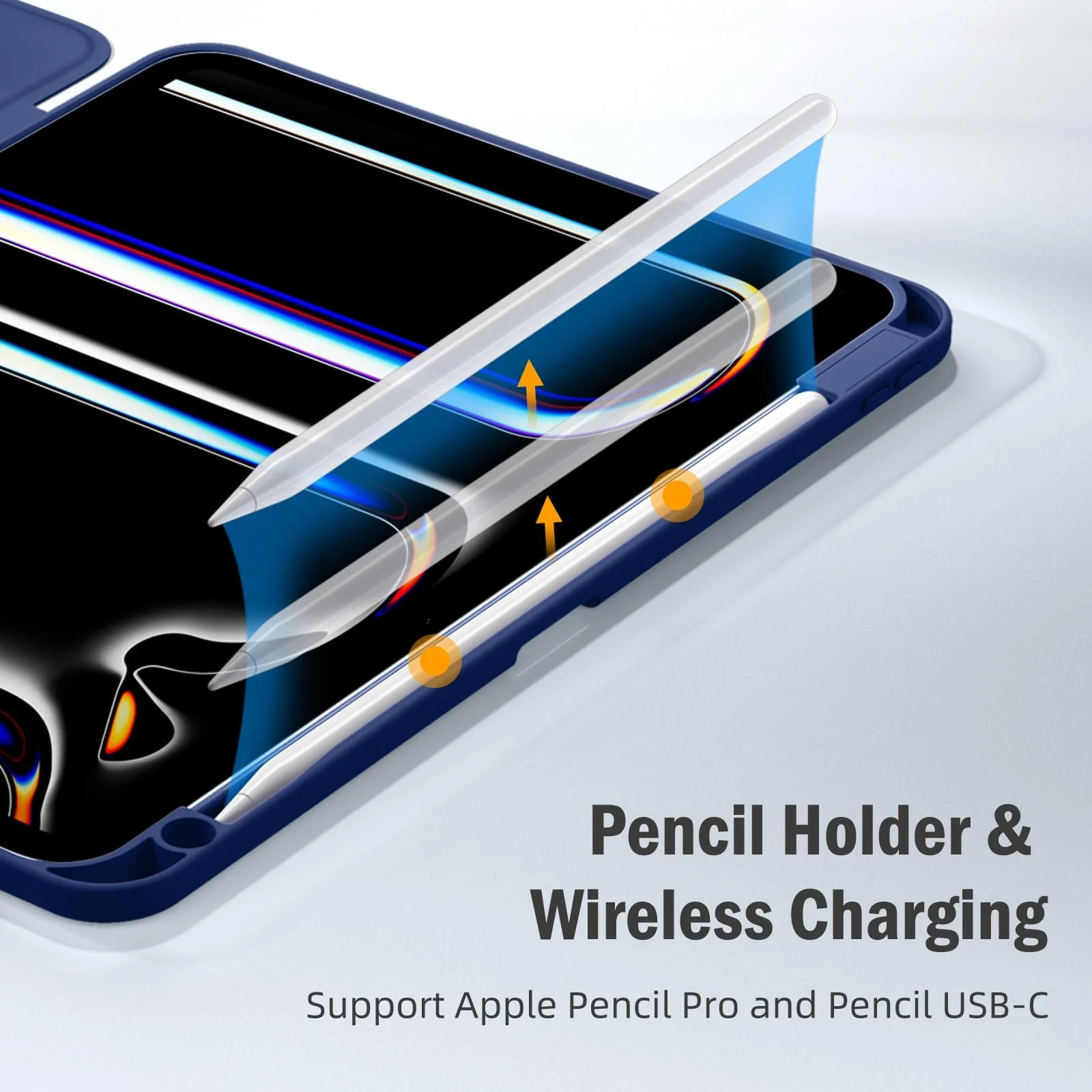 DL3 Mobilak Case for iPad Pro 11-Inch M4 2024 (5th Generation) with Pencil Holder, Clear Transparent Back Shell Slim Stand Shockproof Tablet Cover, Auto Wake/Sleep - Navy Blue