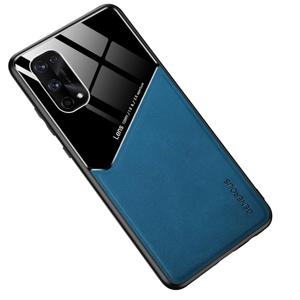 DL3 Mobilak Leather and PC Protective Case for OPPO realme 7 Pro, Built-in magnetic car-mount support, Shock-absorbing protection, Raised edges around the screen and camera - Blue