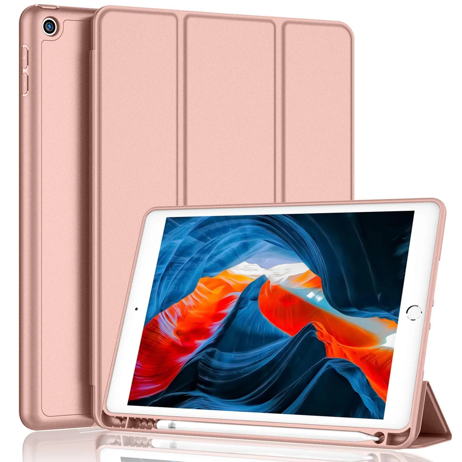 DL3 Mobilak Case For iPad 9.7-inch, (2018/2017), iPad Pro 9.7 Inch 2016, iPad Air 2nd/1st Smart Cover with Pencil Holder and Soft Silicone Back and Full Body Protection, Auto Wake/Sleep - Rose Gold