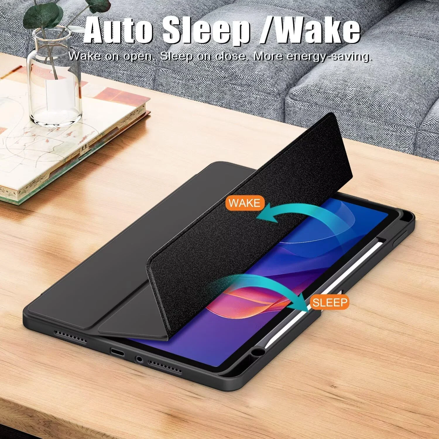 DL3 Mobilak Case for Huawei MatePad 11.5 2023 & 2024 Released 11.5 inch with Built-in Pencil Holder, Clear Transparent PC Back, Shockproof Tri-Fold Stand Tablet Cover, Auto Wake/Sleep - Black