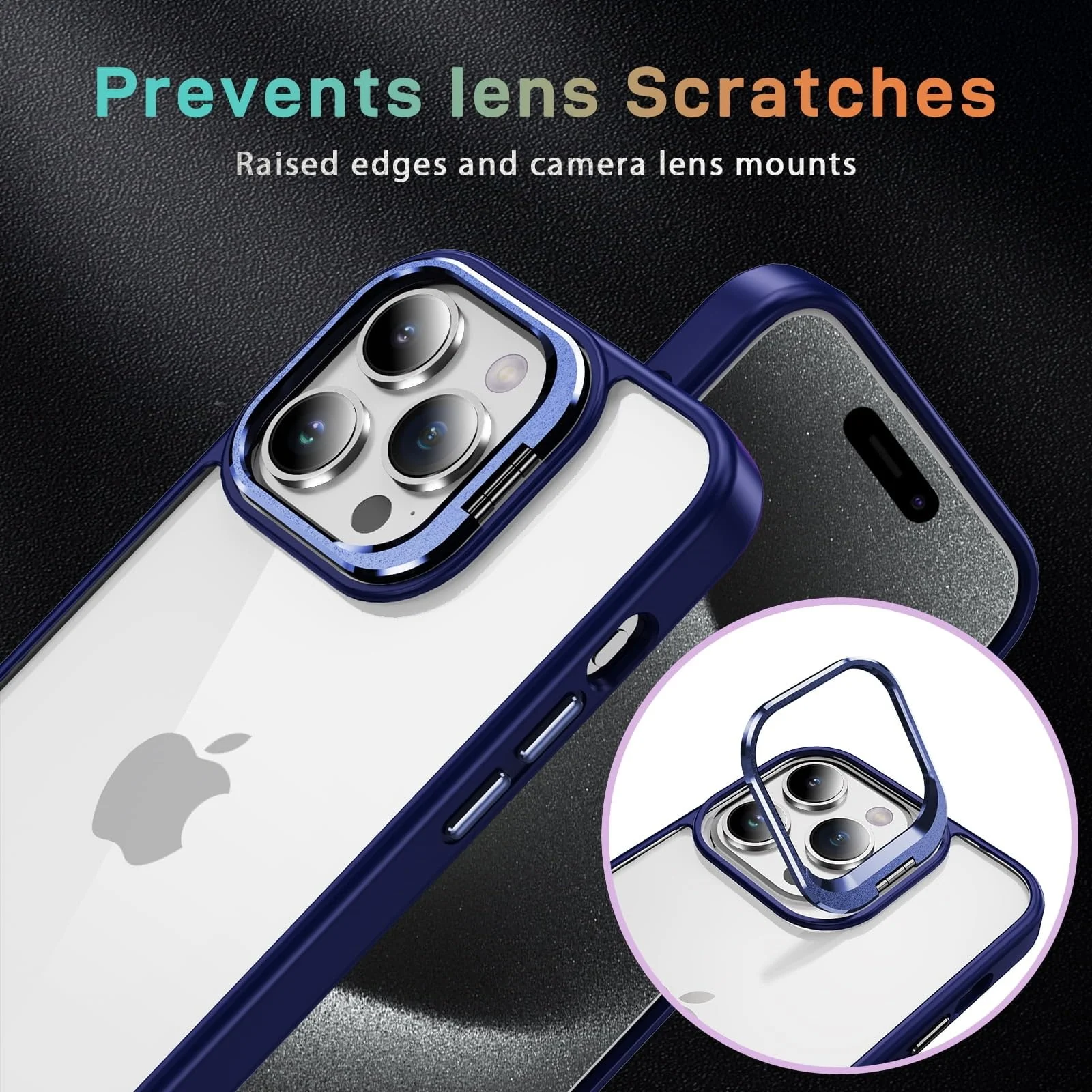 DL3 Mobilak Clear PC and TPU Case with Camera Ring Kickstand and Lens Protector for iPhone 15 Pro - Blue
