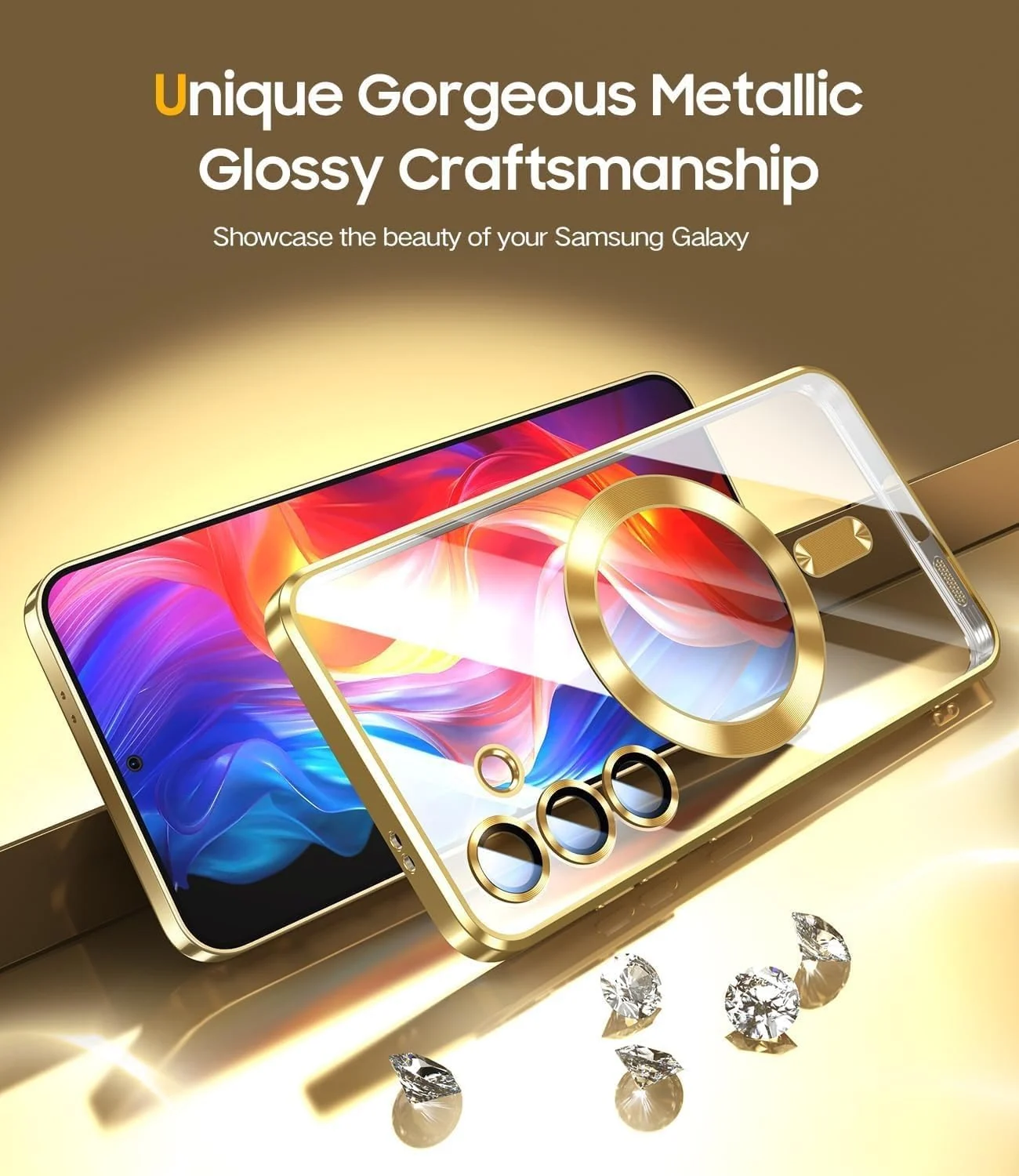 DL3 Mobilak Clear MagSafe-Compatible Magnetic Case for Samsung Galaxy S24 Fe with Camera Protection and Shockproof Design - Gold