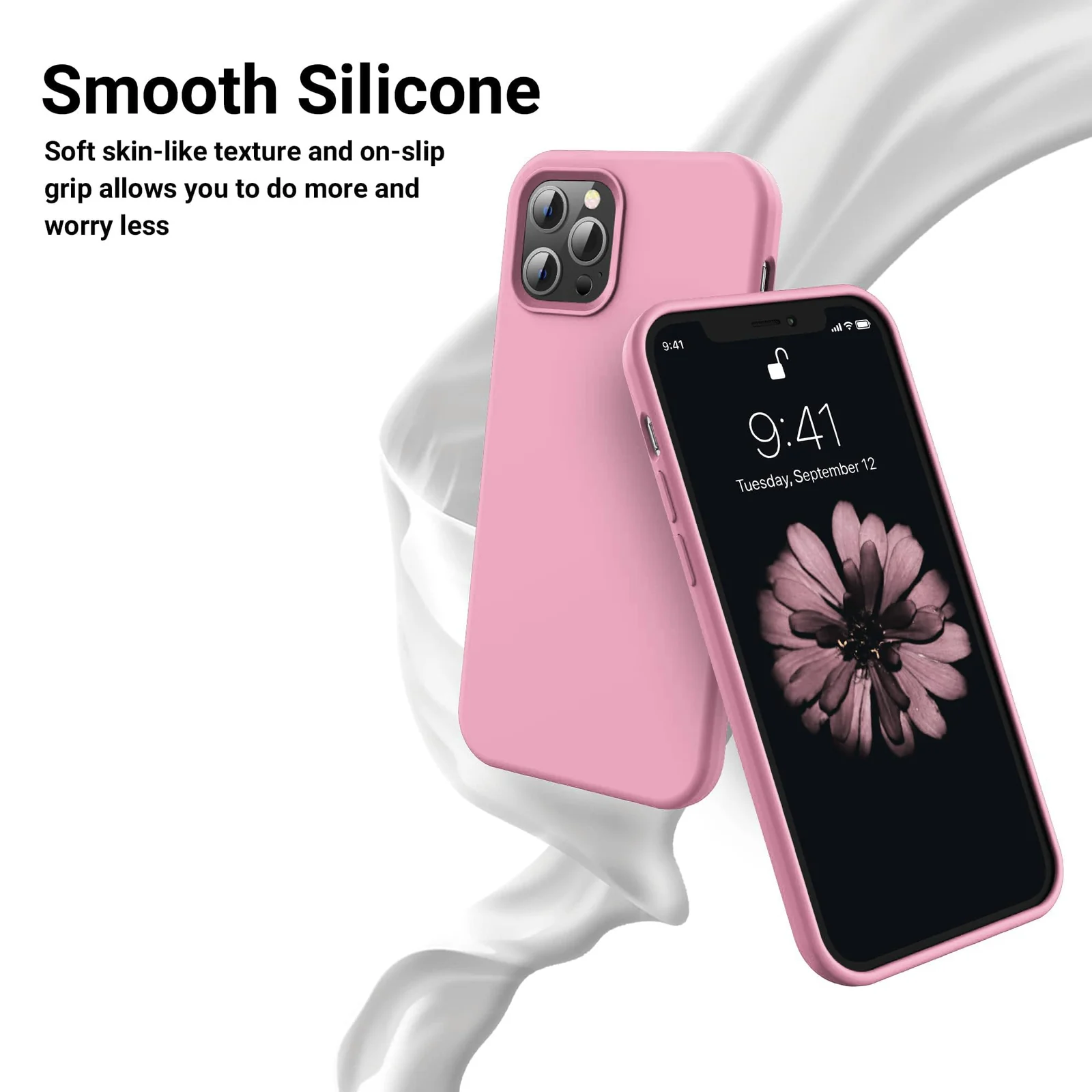 DL3 Mobilak Liquid Silicone Case for iPhone 12 / 12 Pro (6.1 Inch), Shock-absorbing protection, Scratch-resistant surface, Soft microfiber lining - B.Pink