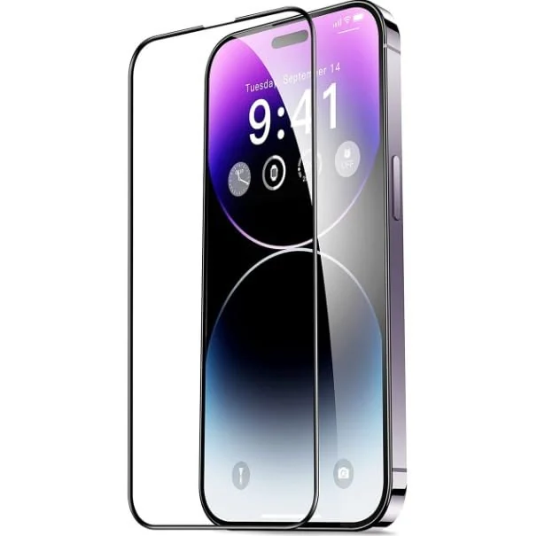 DL3 Mobilak 5D Full Glass Screen Protector For iPhone 14 pro max/iPhone 15 plus 5D. Black Frame - Clear