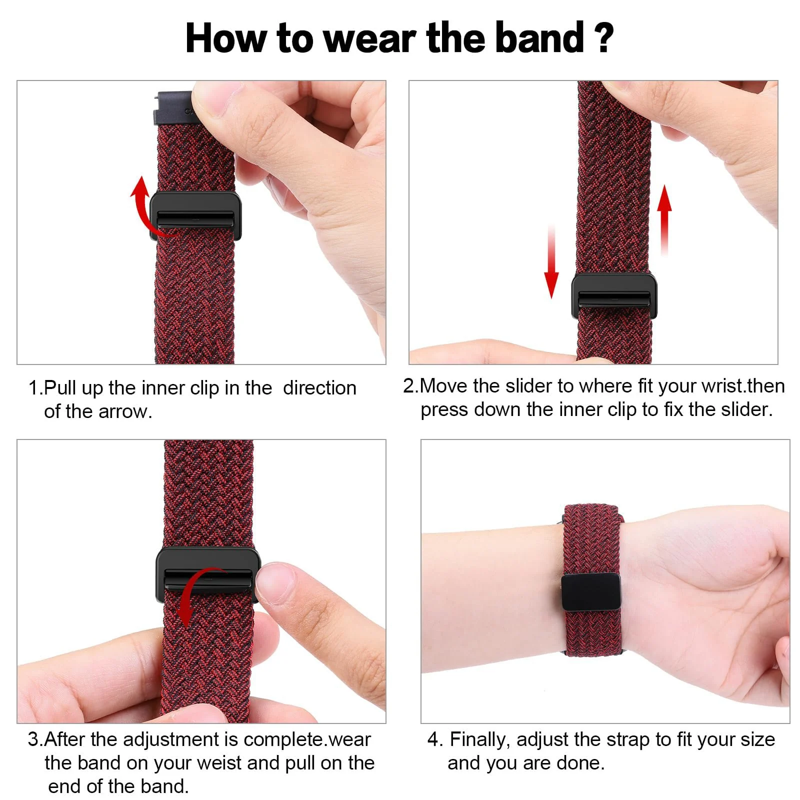 DL3 Mobilak 20mm Magnetic Band for Samsung Galaxy Watch 7/6/5/4/FE Band 40mm 44mm/Galaxy Watch 6/4 Classic Bands 47mm 43mm 46mm 42mm/Watch 5 pro 45mm/3 41mm/Active 2, Stretchy Braided Nylon Magnetic Sport Strap - Red Black