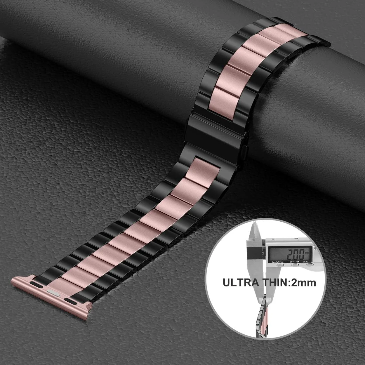DL3 Mobilak Stainless Steel Band with Case Compatible with Apple Watch Band 45mm Series 9/8/7, Men Woman Business Strap with Protective Bumper Cover for iWatch Series 7/8/9 45mm - Black Pink