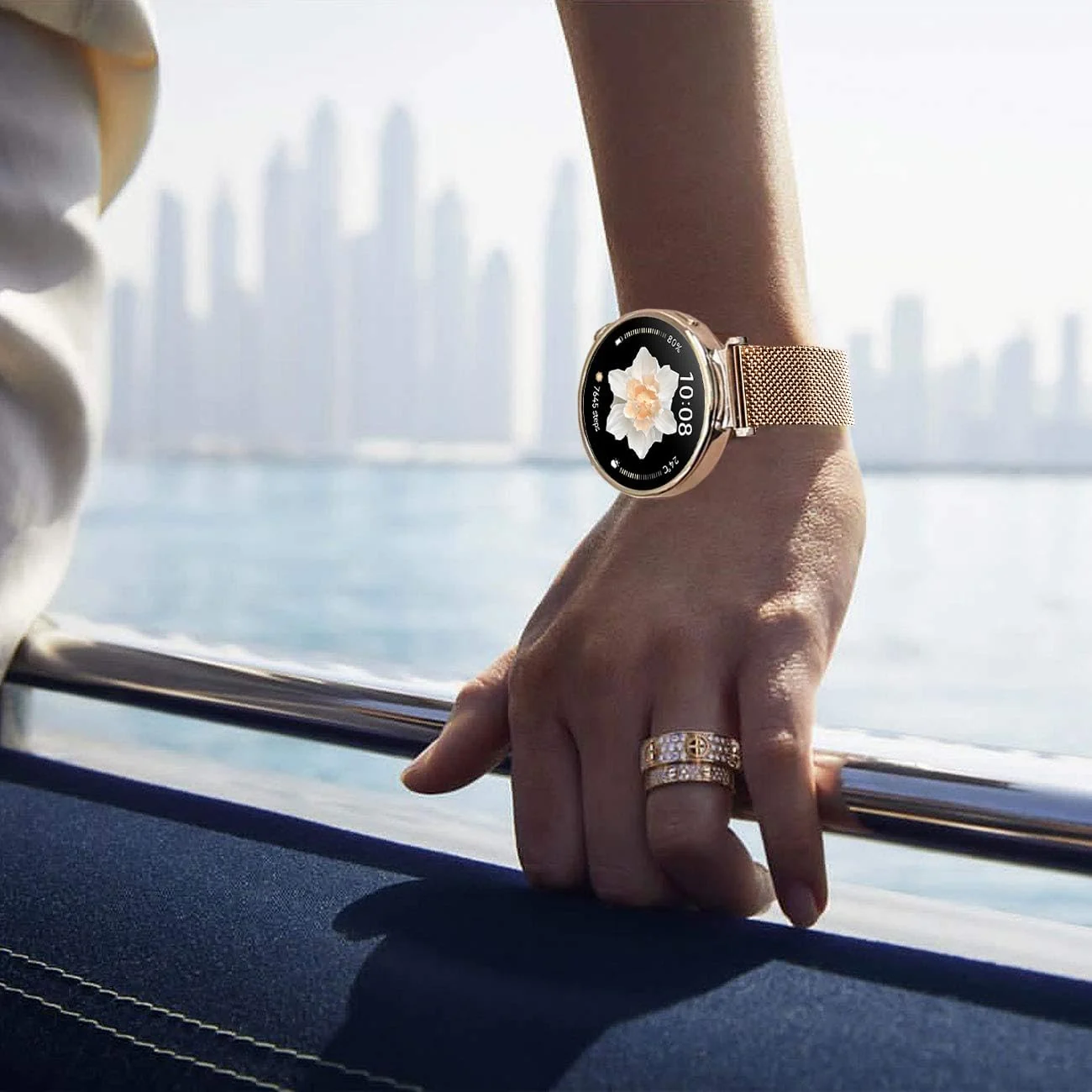 DL3 Mobilak Strap For Huawei Watch GT 6 41mm/Watch5 42mm/GT 5 Pro 42mm/GT 5 41mm/GT4 41 mm/Garmin Venu 3S/Fossil Women's Gen 6, 18mm Stainless steel Metal Milanese Magnetic Mesh Bands - Rose Gold
